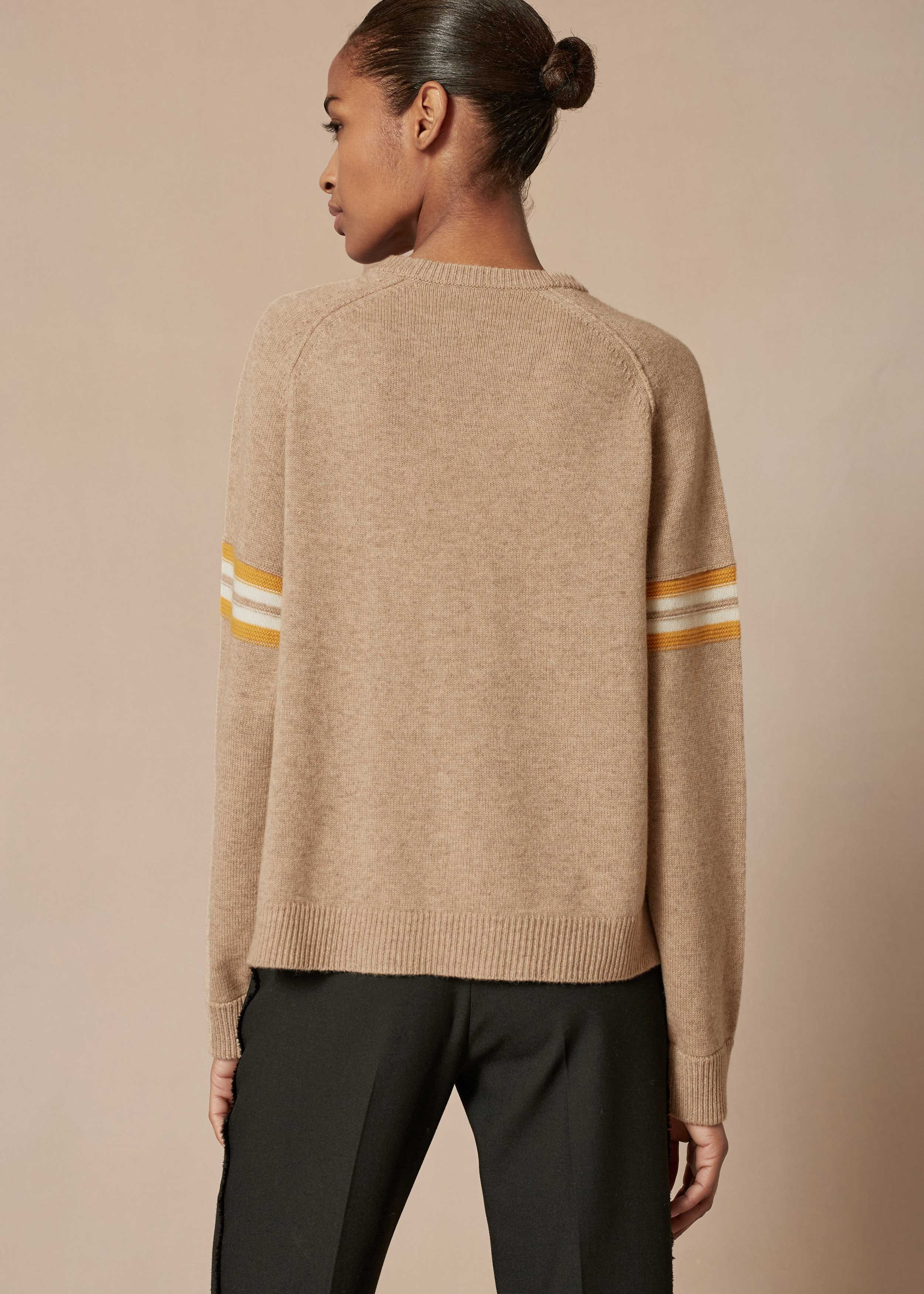 Merino Cashmere Stripe Sleeve Jumper Snood Pebble Cream Honey