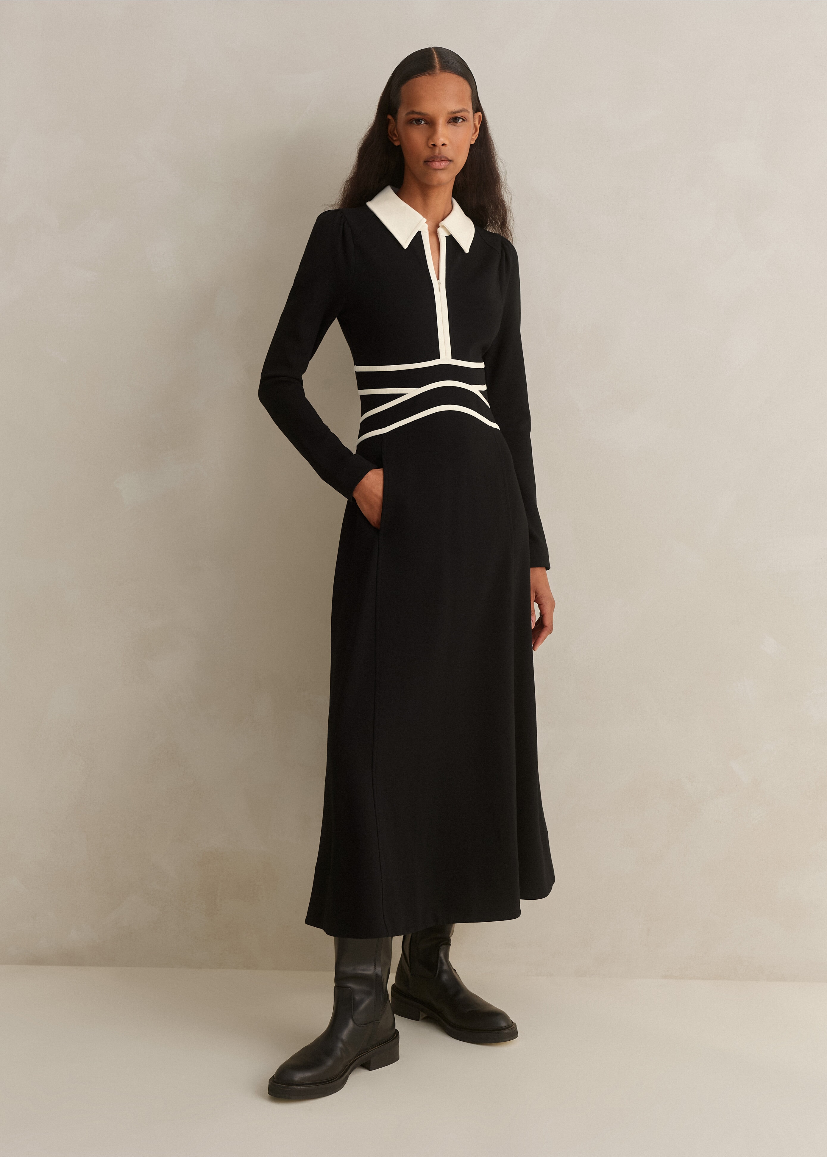 Travel Tailoring Contrast Detail Maxi Dress Black/Light Cream