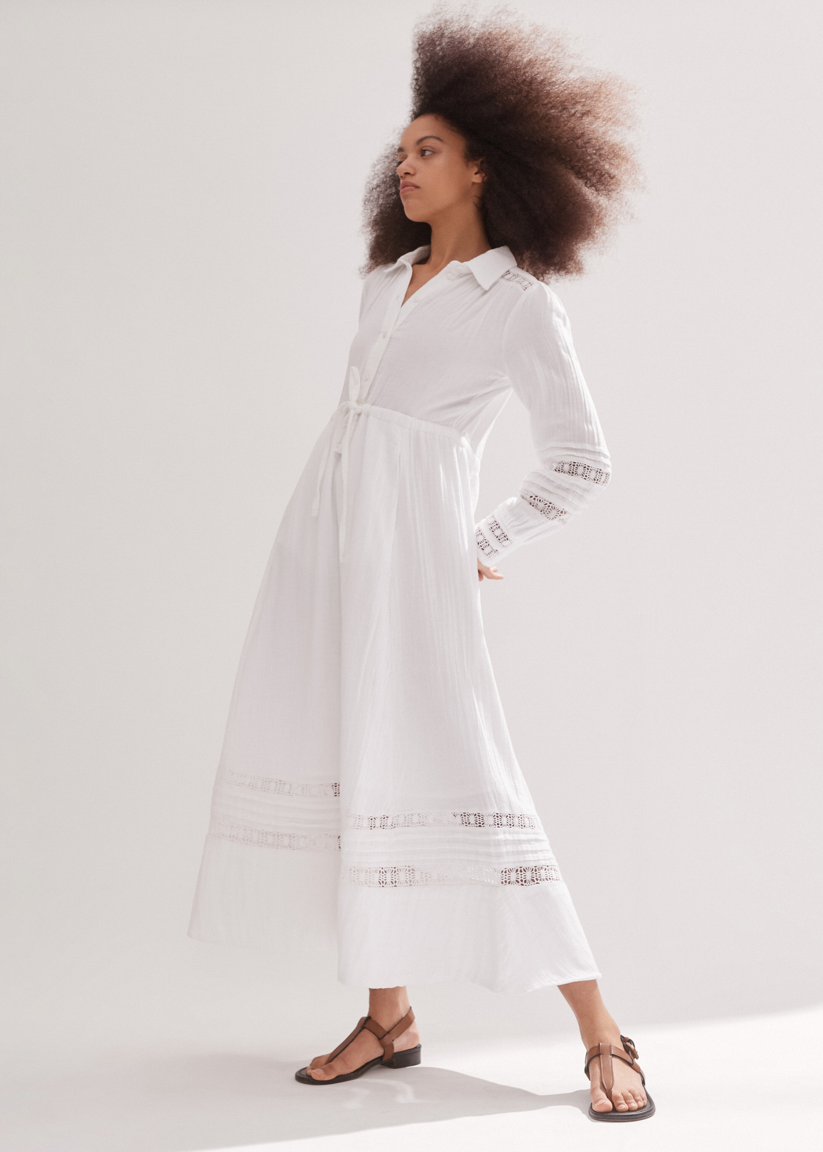 Me+em Cheesecloth Drawstring Maxi Dress In White