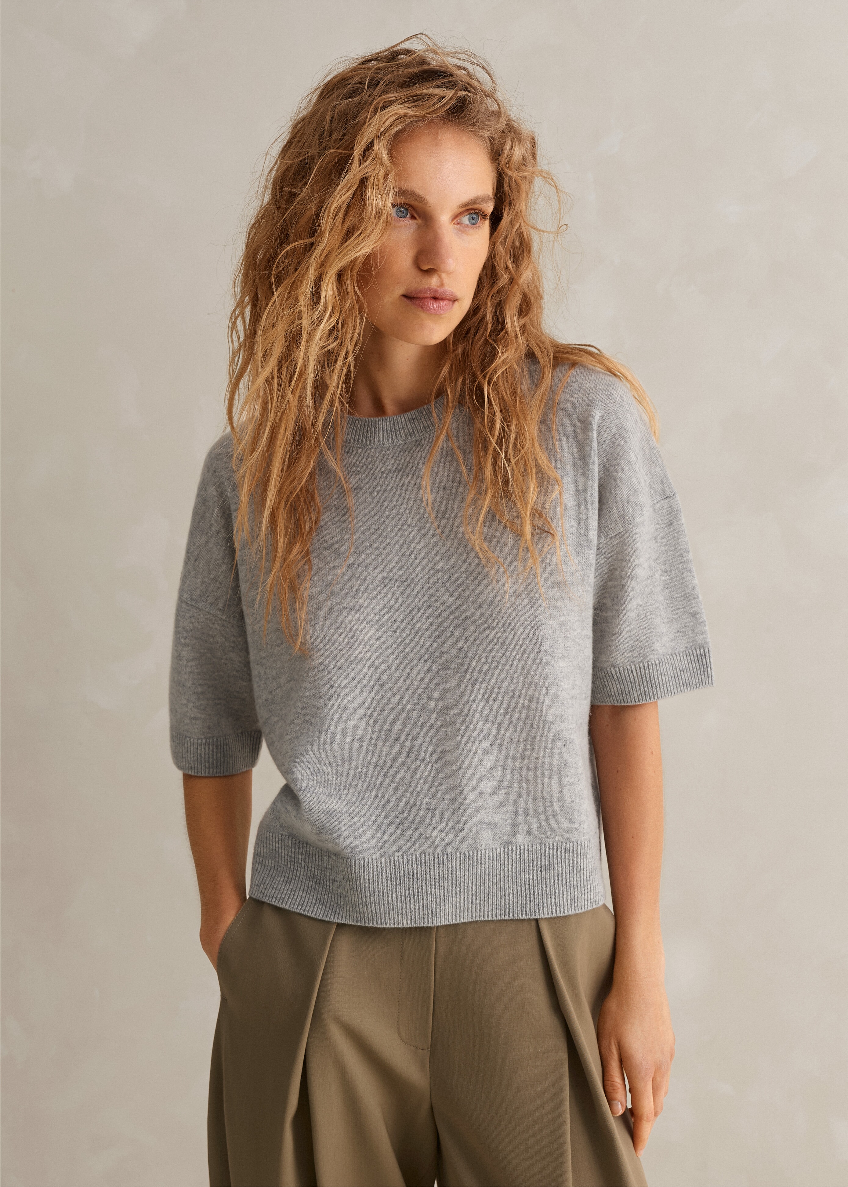 Cashmere Relaxed Knitted Cropped Tee | ME+EM