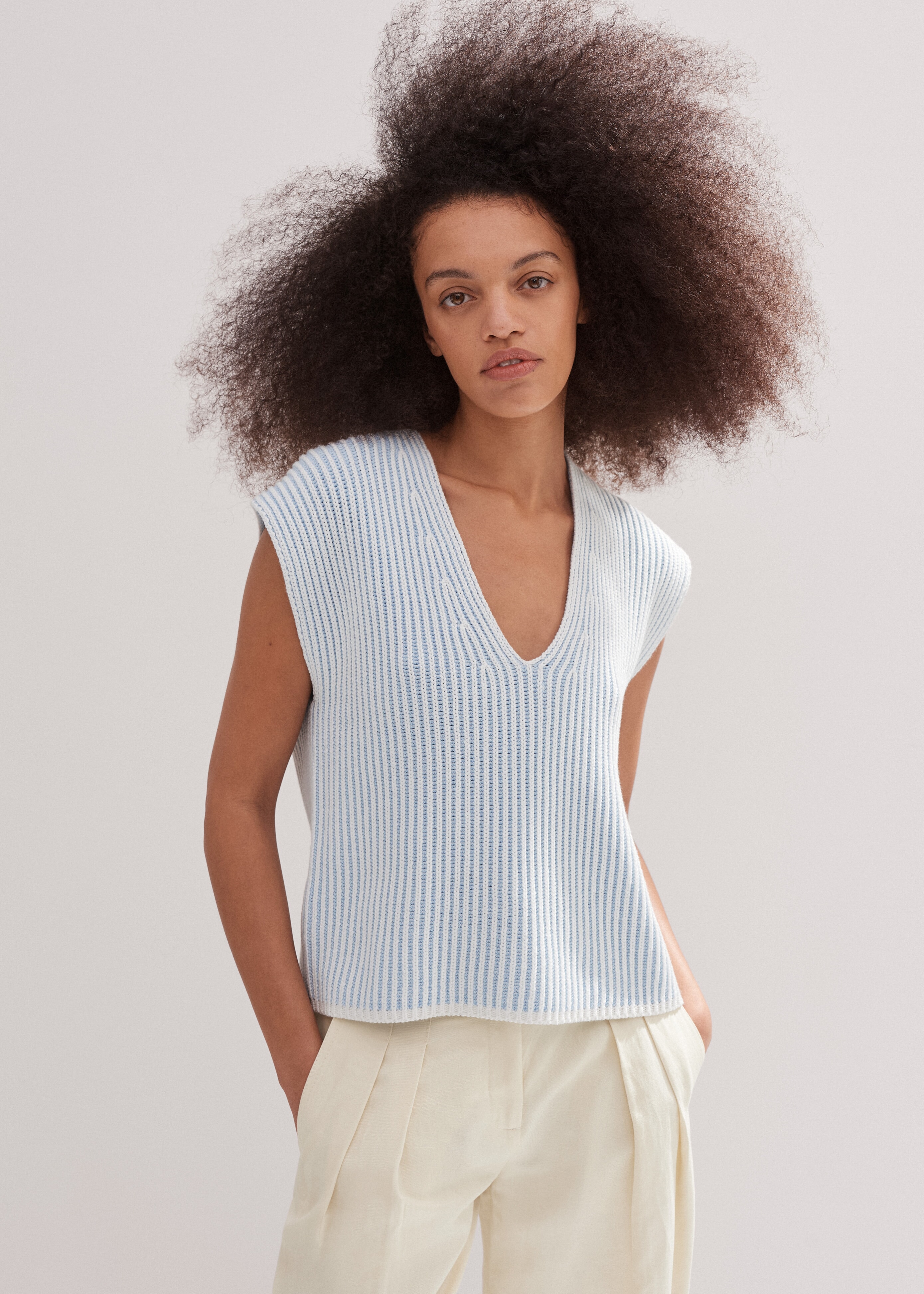 Soft-Touch Rib Cotton Knit Sweater Vest