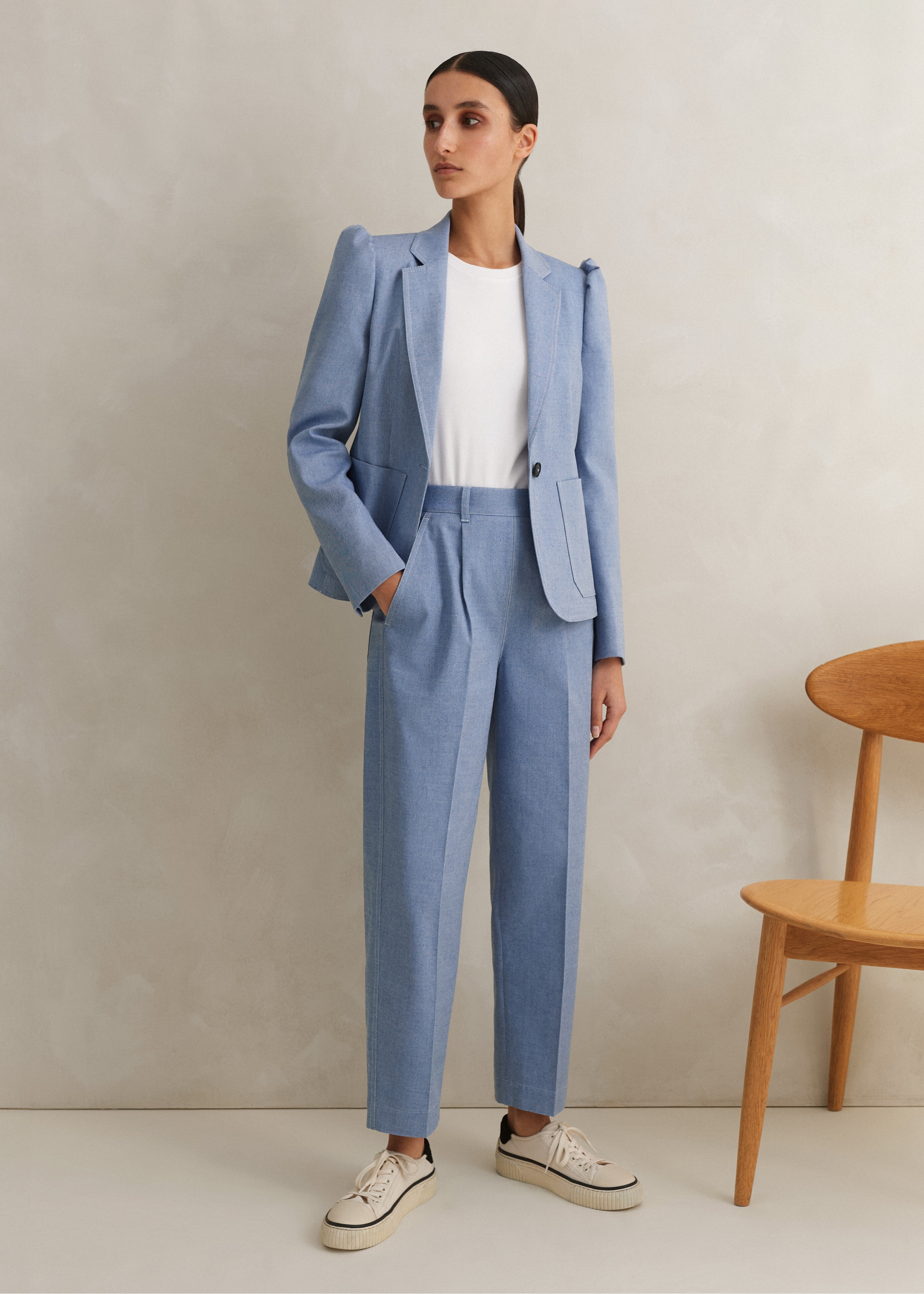Chambray Tailoring Tapered Pant Suit Blue