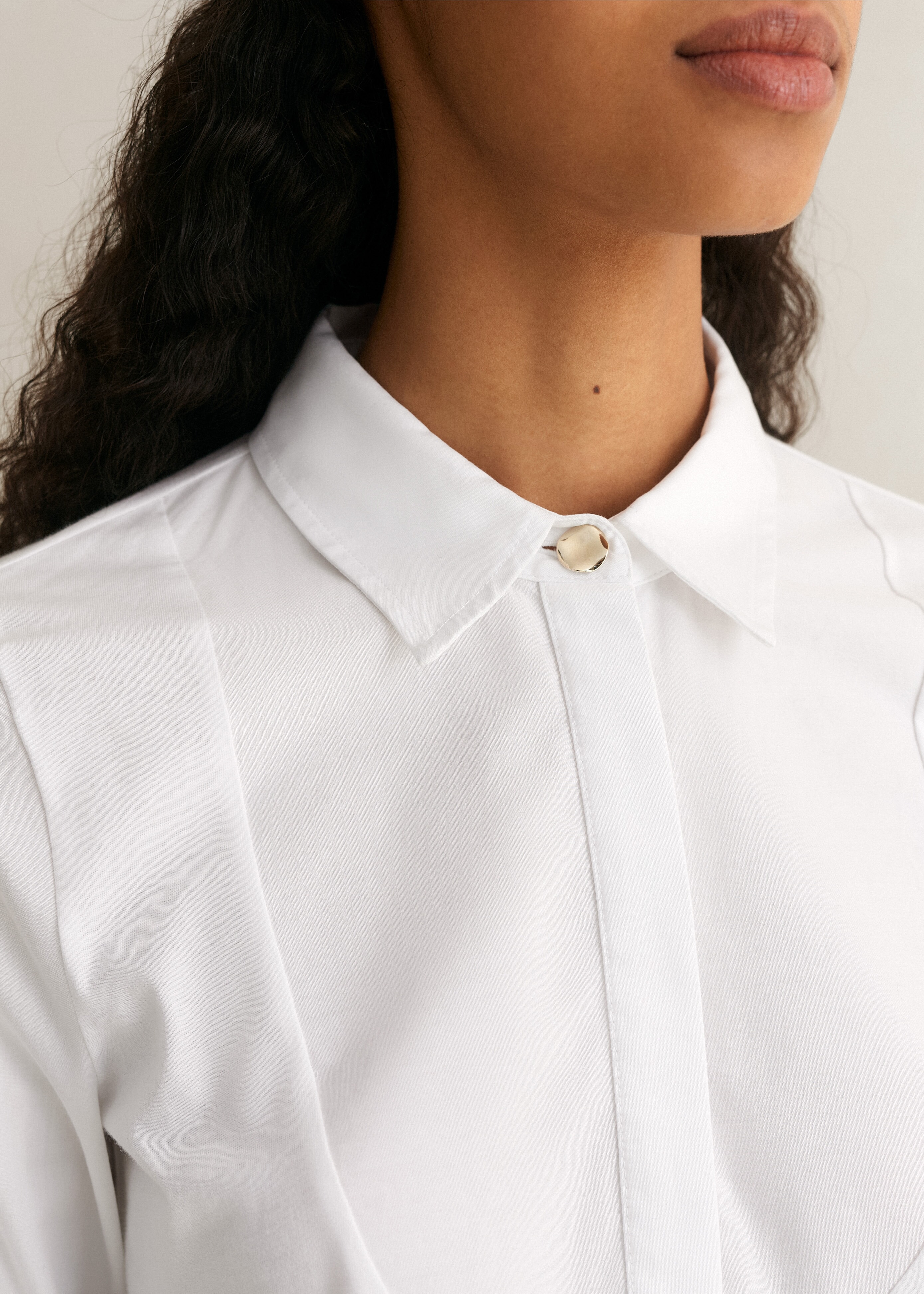 Classic Bib Detail Layering Shirt Fresh White