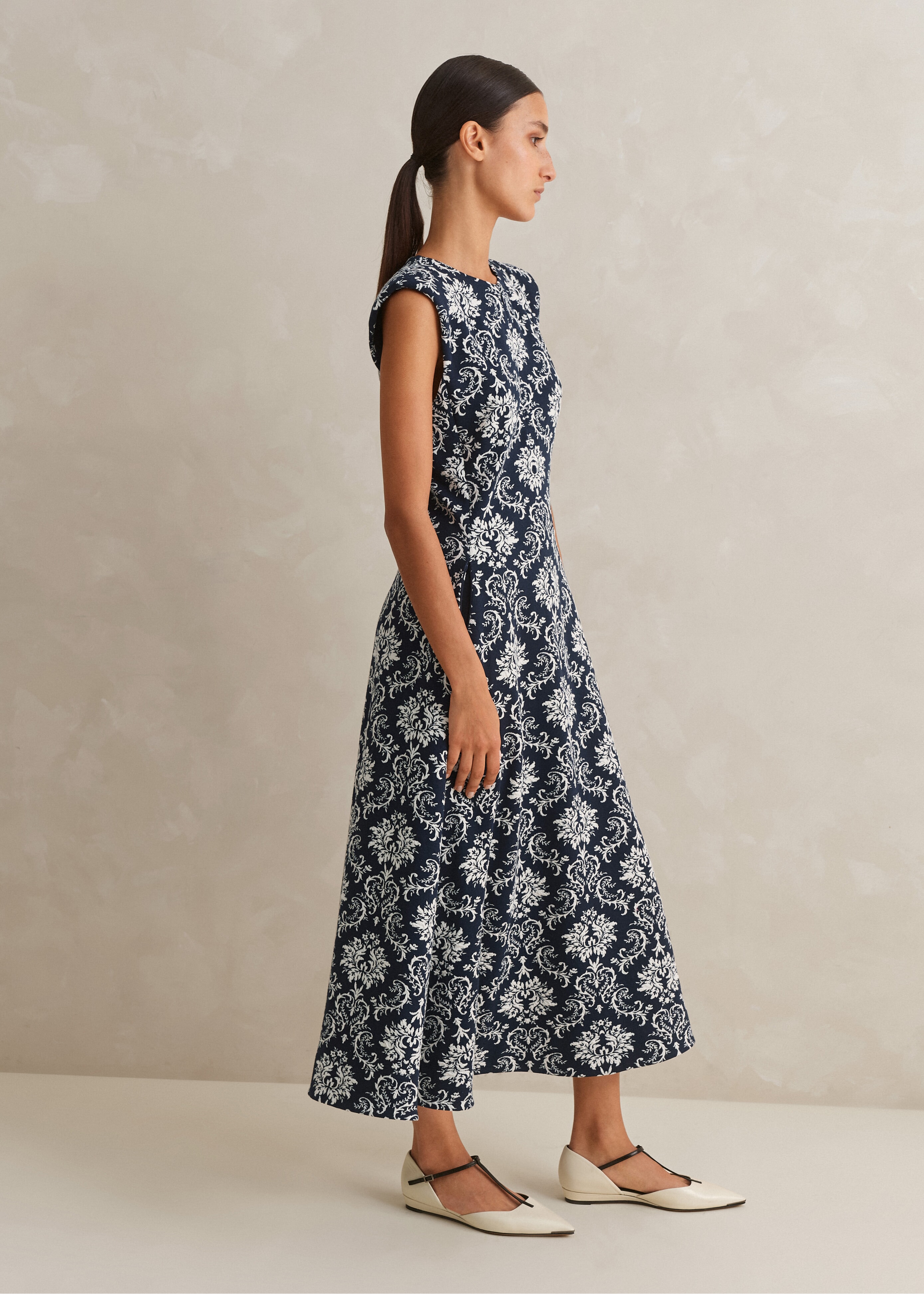 Jacquard Jersey Midi Dress Navy/Soft White