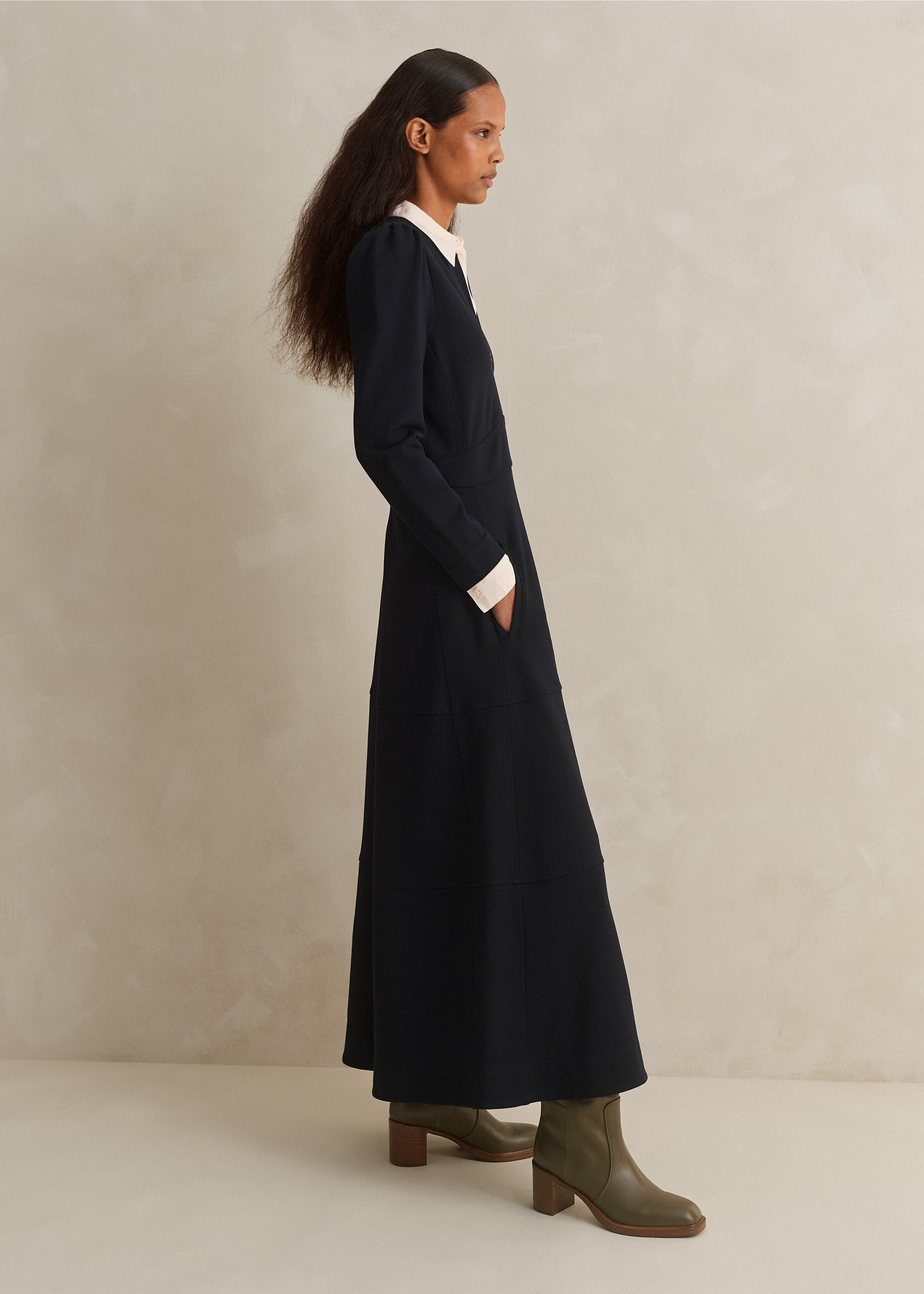 Travel Tailoring Fit and Flare Maxi Dress Navy