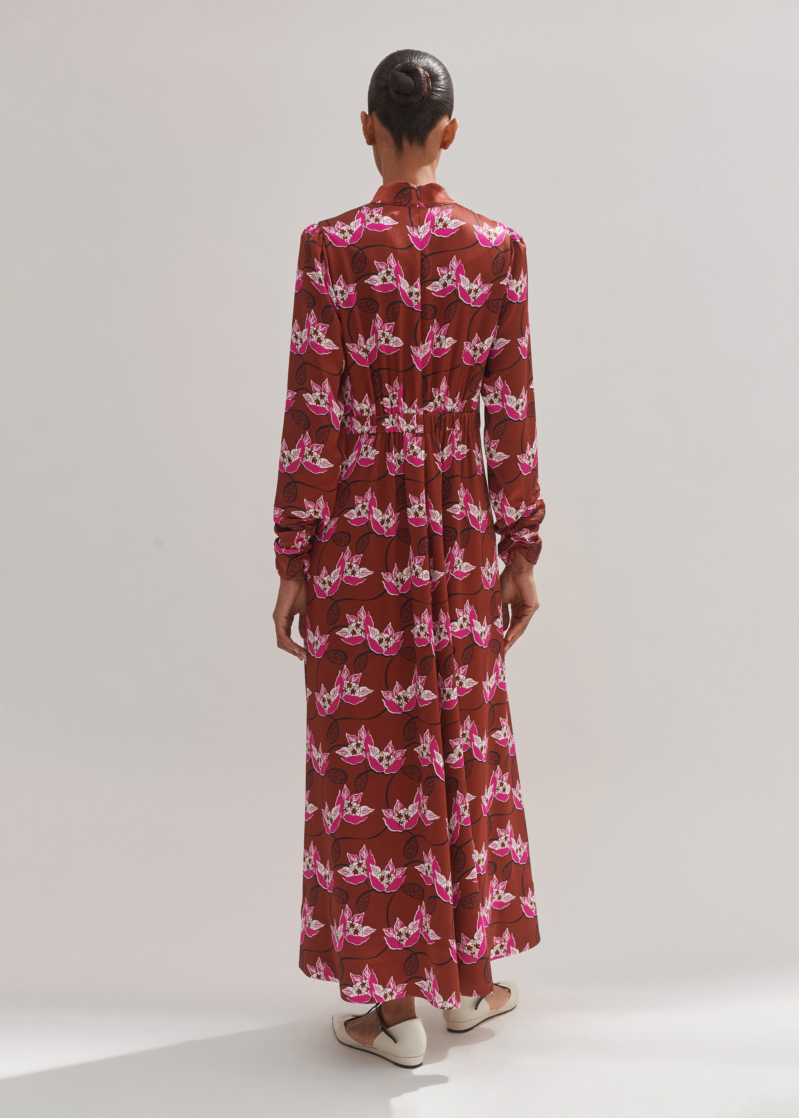 Waterlily Print Maxi Dress + Belt Pecan/Pink/Light Cream