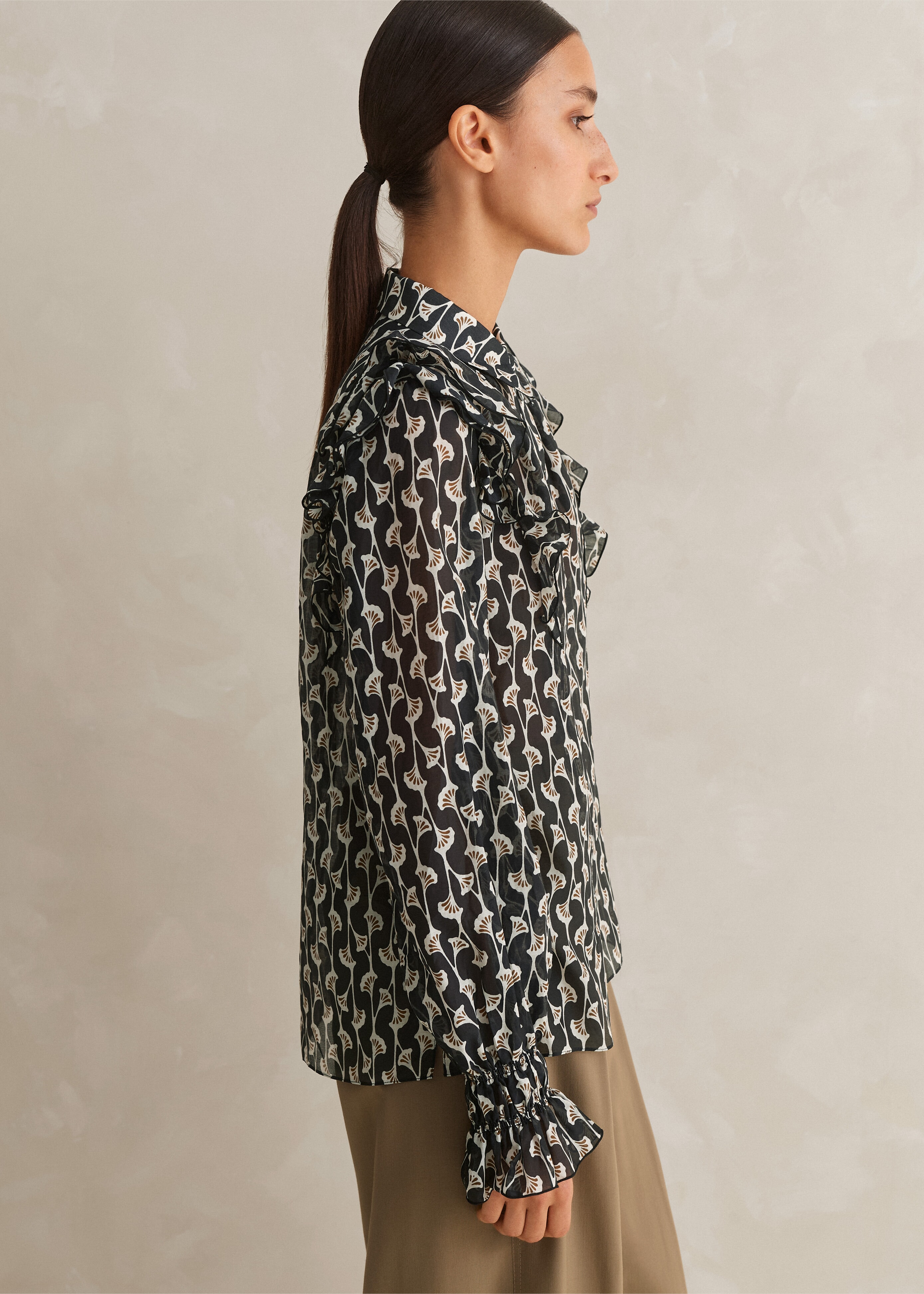 Silk Cotton Ginko Leaf Print Blouse