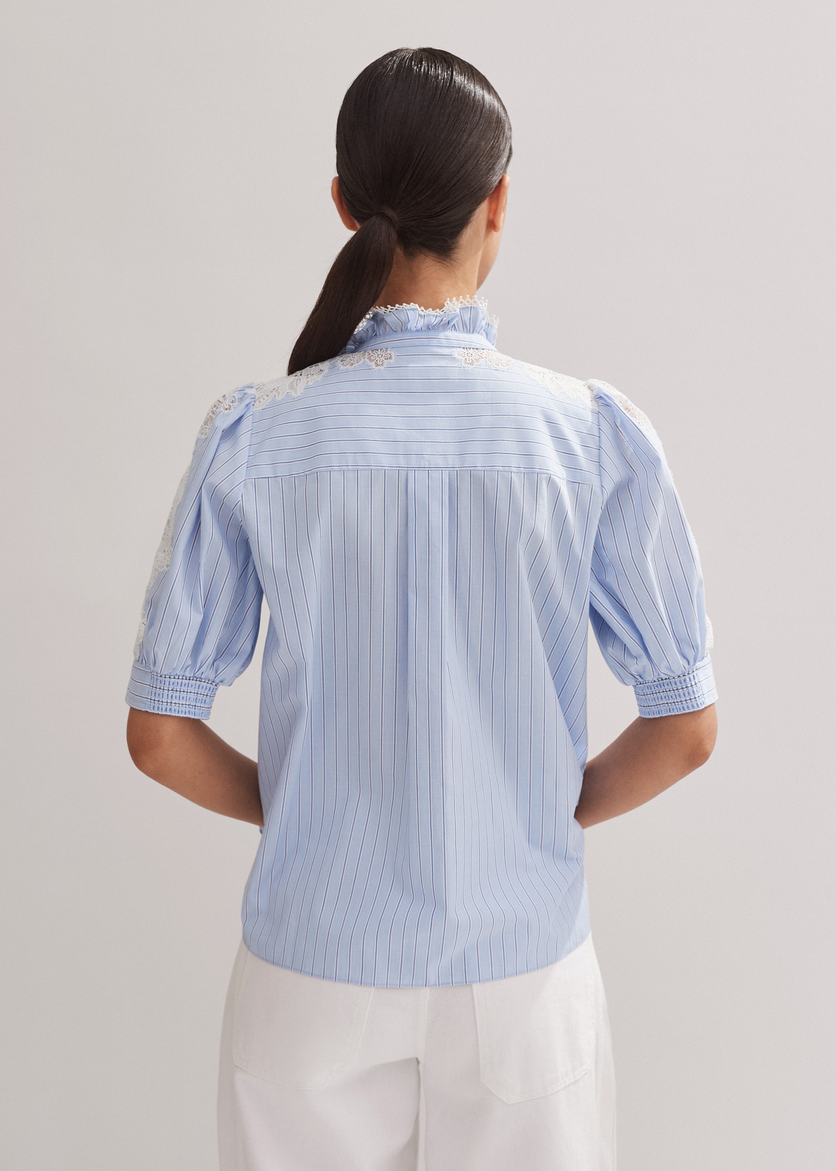 Blue store Striped Top Side Lacing Detail