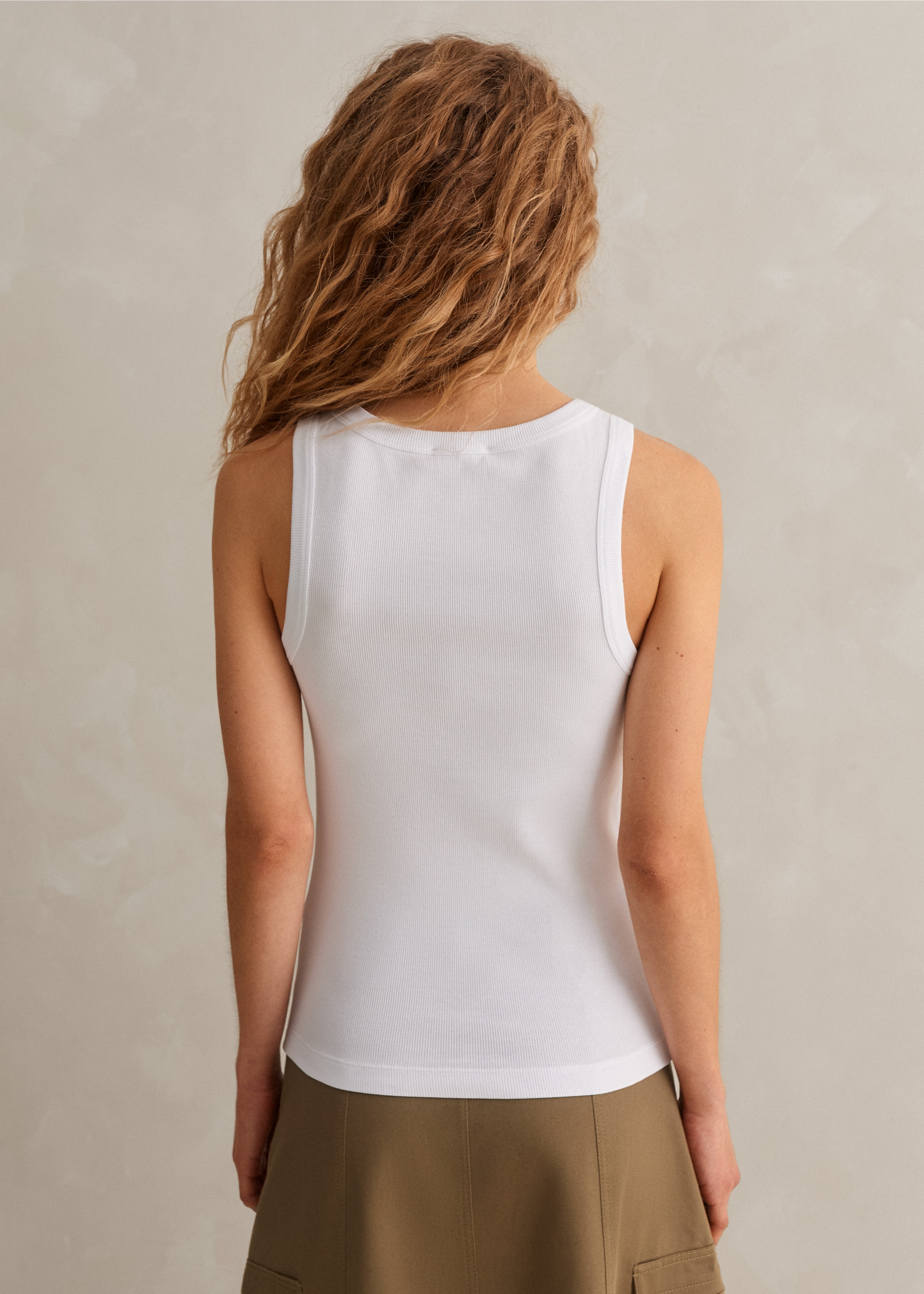 Women's wide shoulder strap vest, White crew neck Modal vest