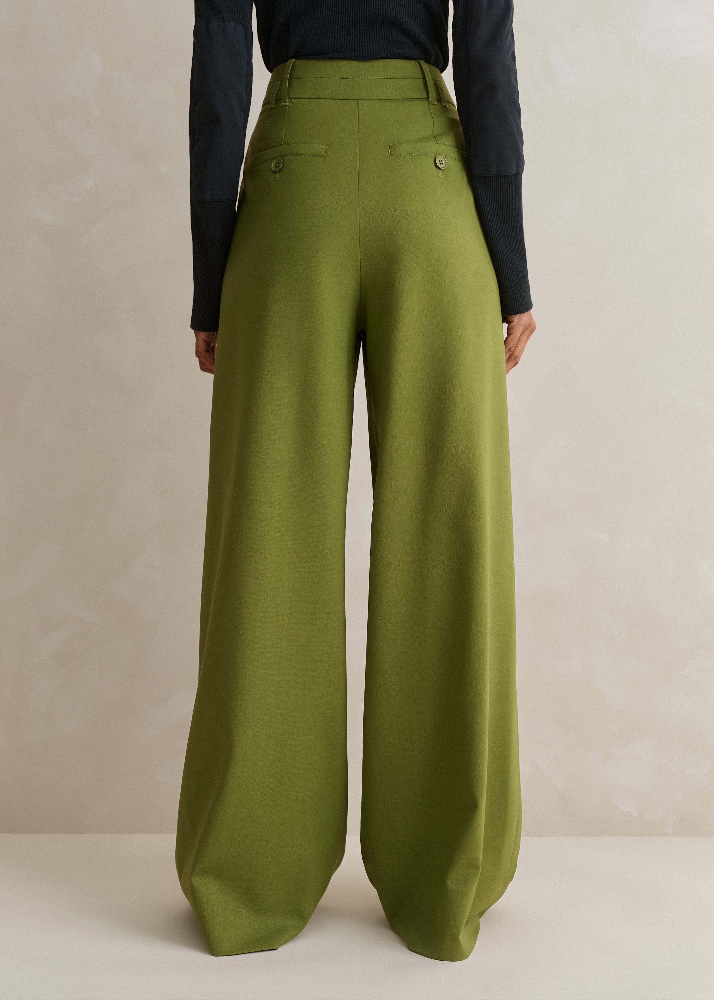 High-Waisted Multi Pleat Pant + Belt Bright Olive Mouliné