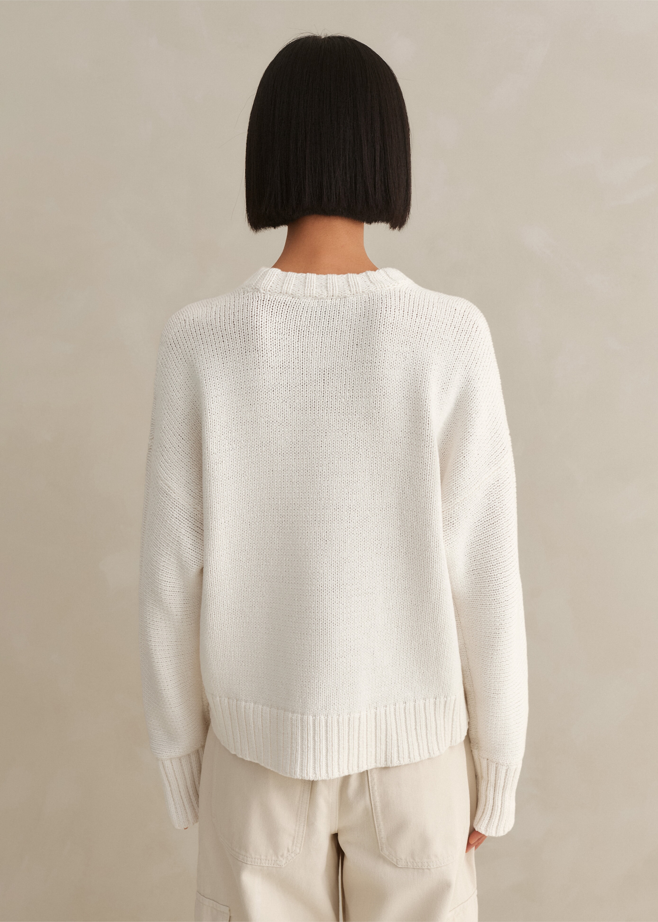 Chunky Cotton Curved Hem Sweater Fresh White