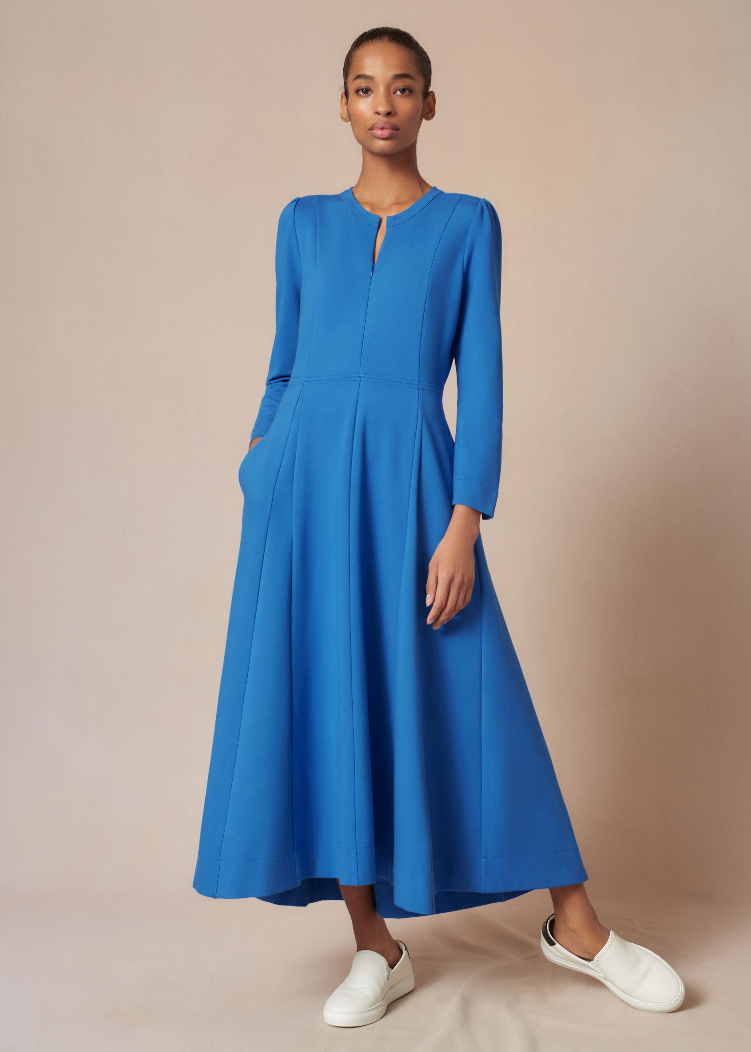 Godet Fit + Flare Ponte Dress Bright Blue