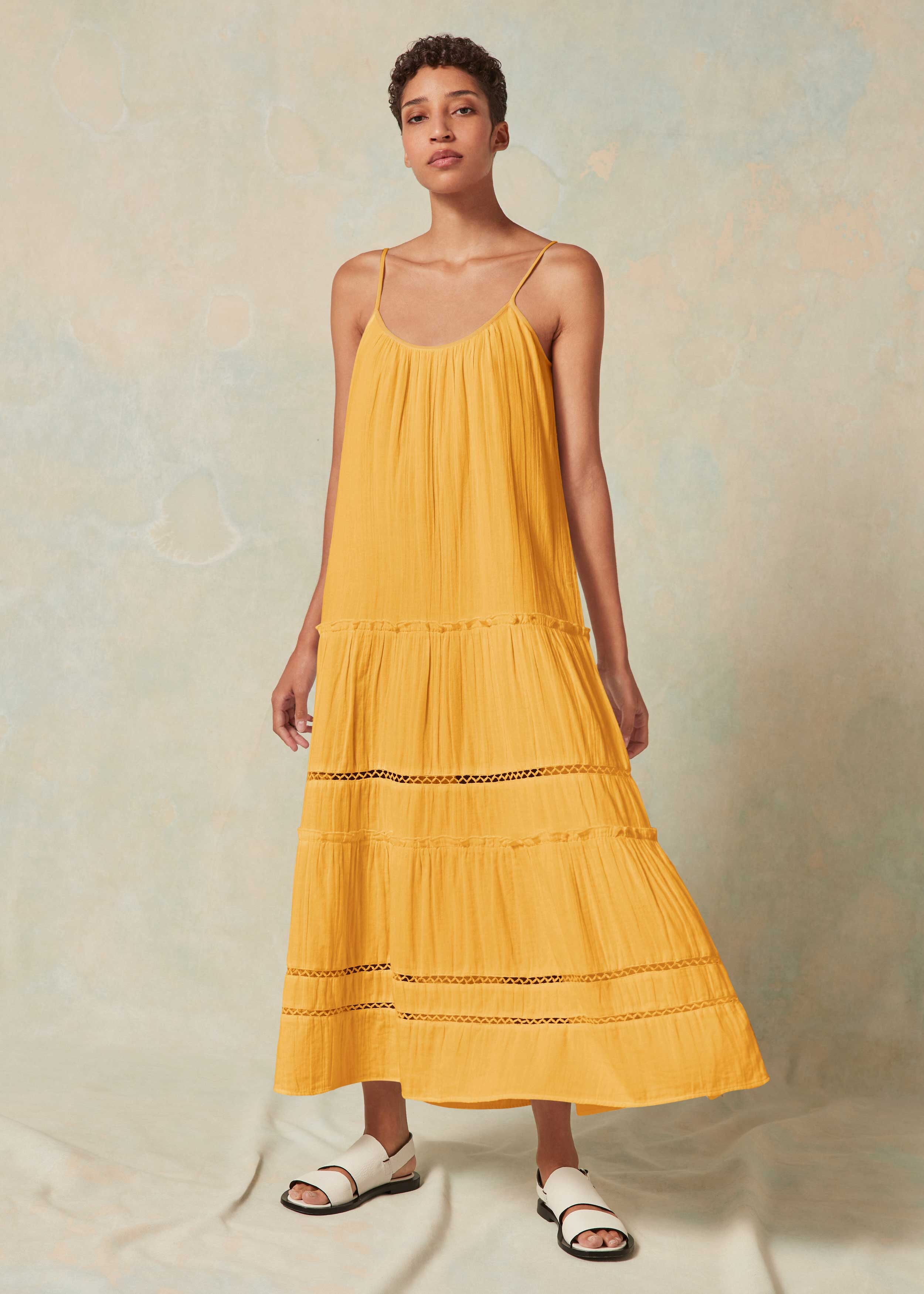 Lace Insert Cotton Maxi Dress Sunflower Yellow