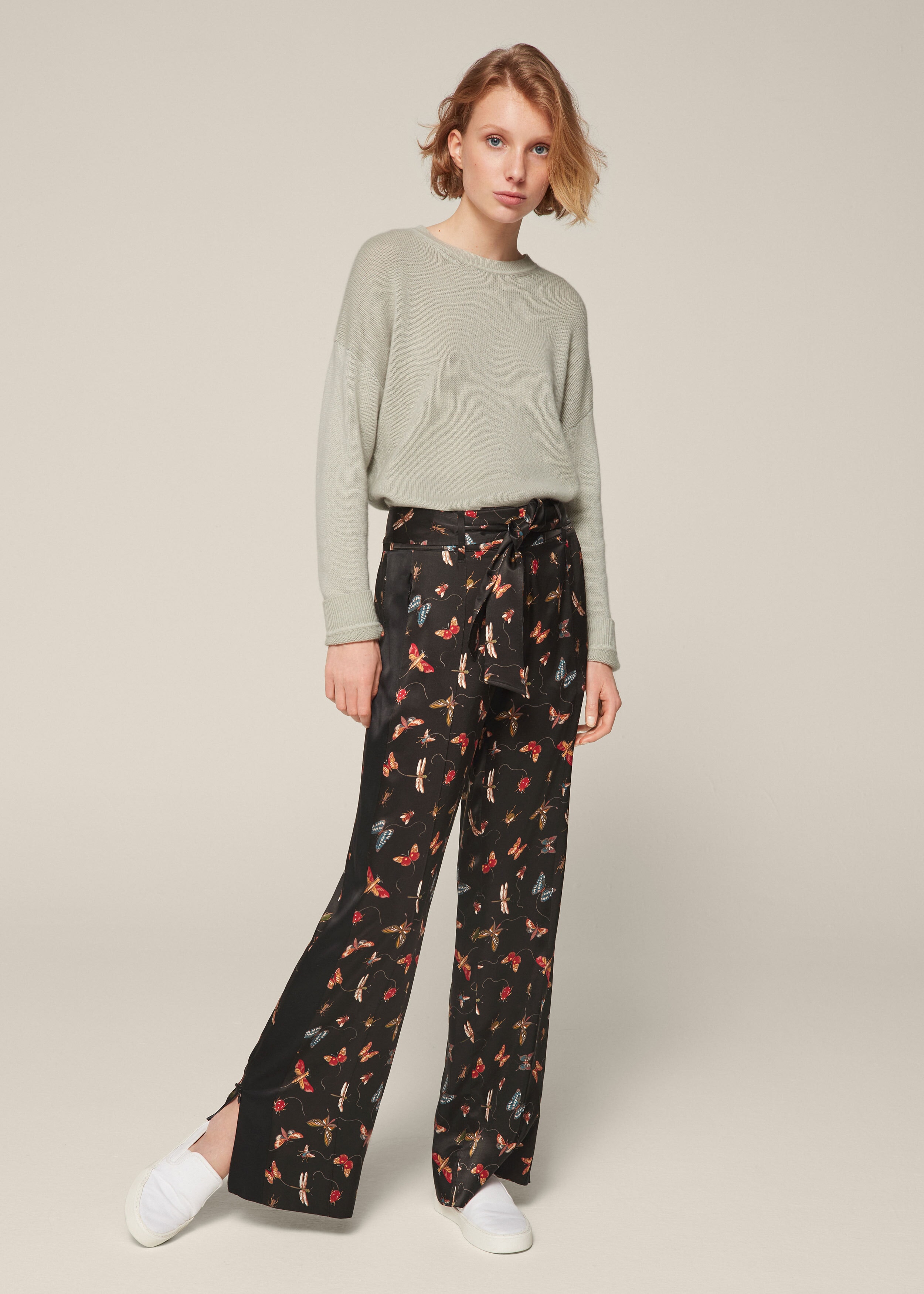 Italian Silk Insect Print Trouser Black