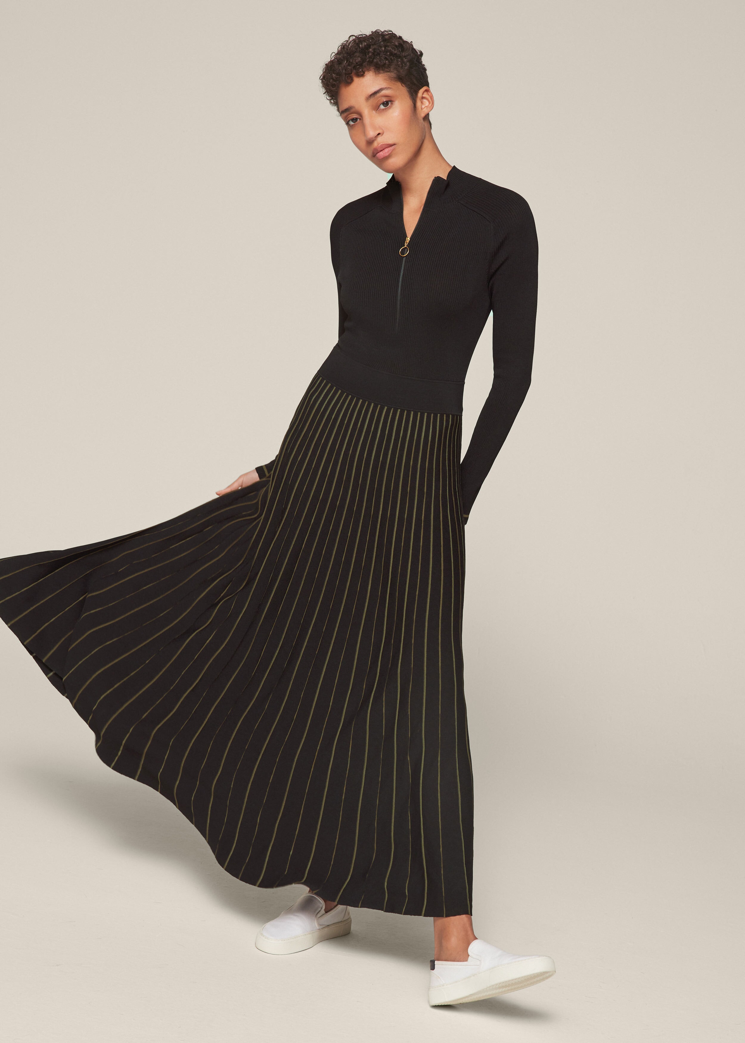 AMPM Contrast Stripe Knit Dress Black/Olive Stripe