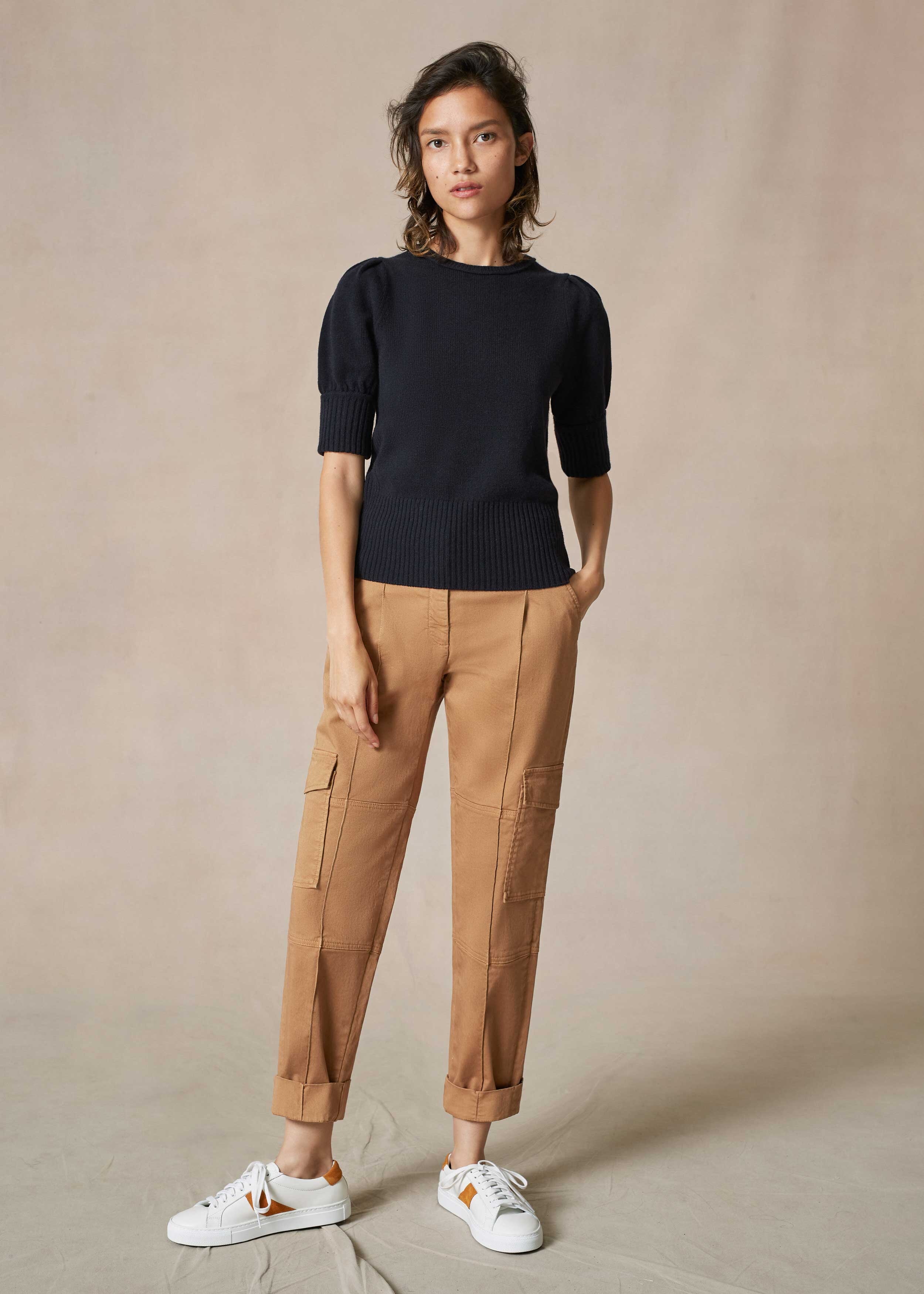 Casual Denim Cargo Crop Trouser Tan