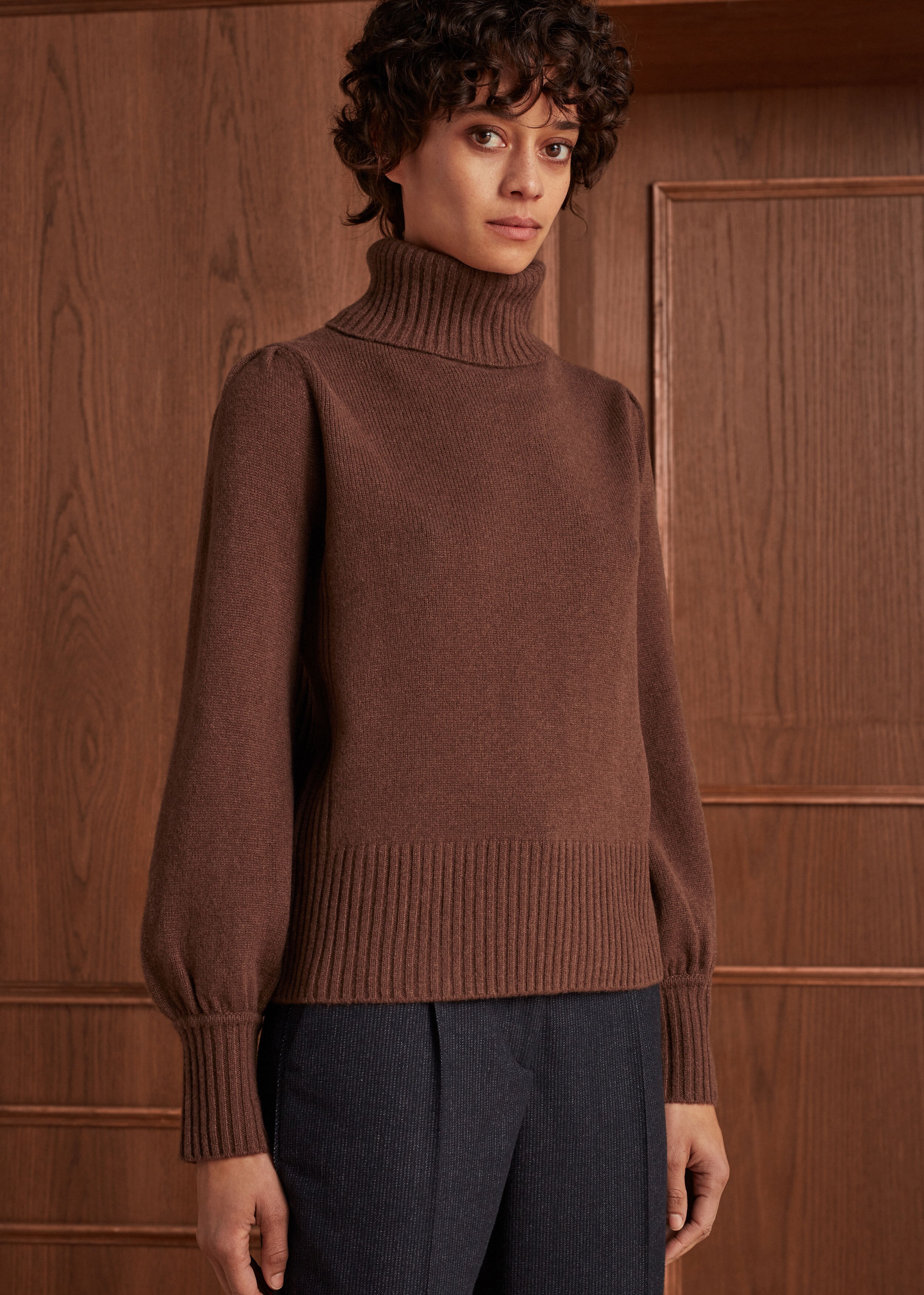 Cashmere Balloon Sleeve Jumper Chestnut