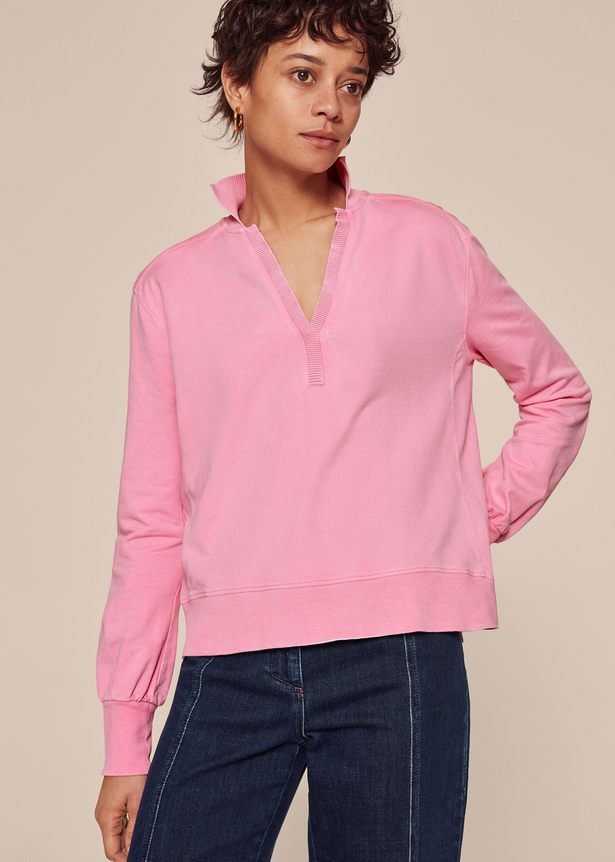 Washed Polo Sweatshirt Sugar Pink