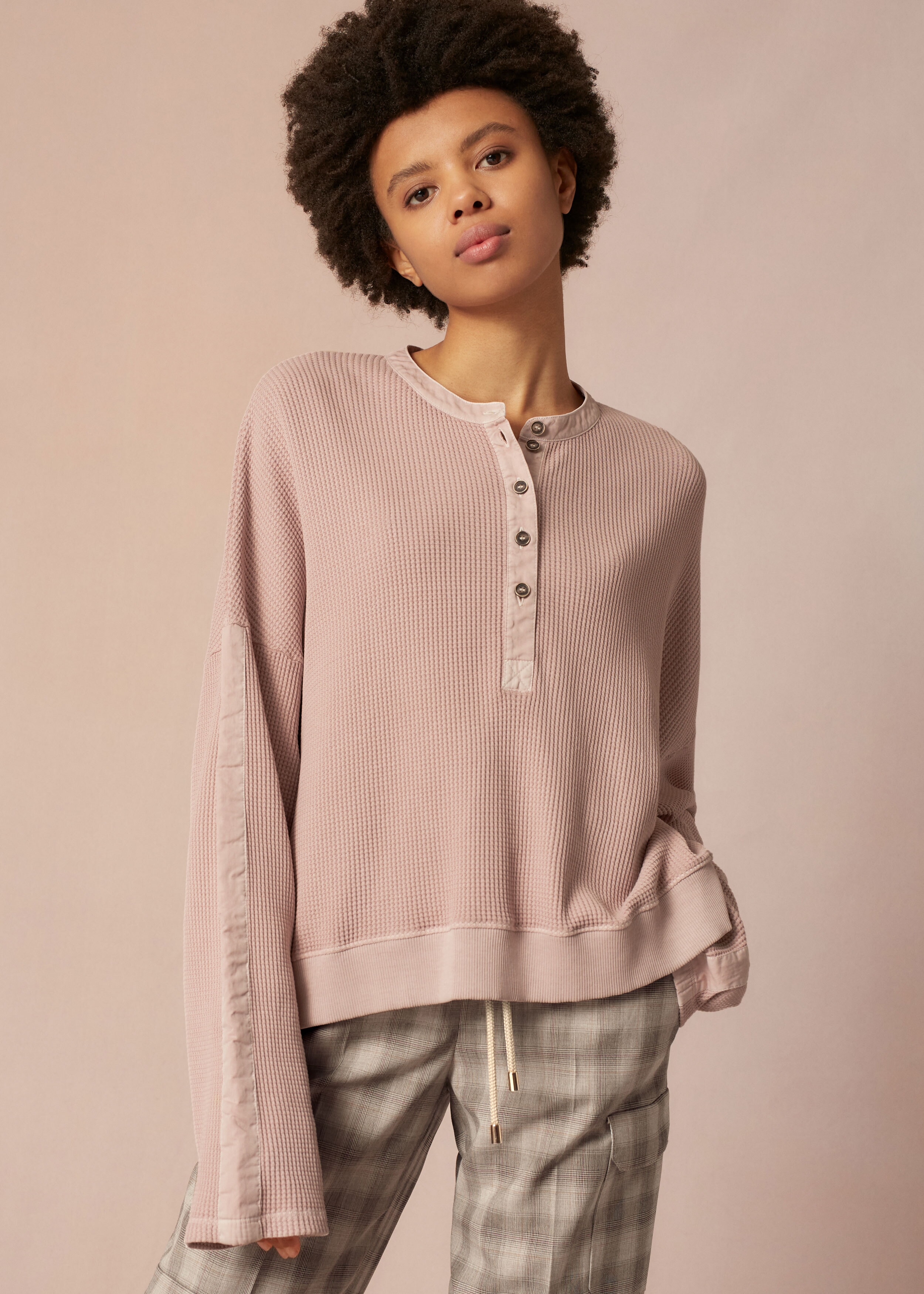 Washed Waffle Knit Sweatshirt Washed Dusted Rose