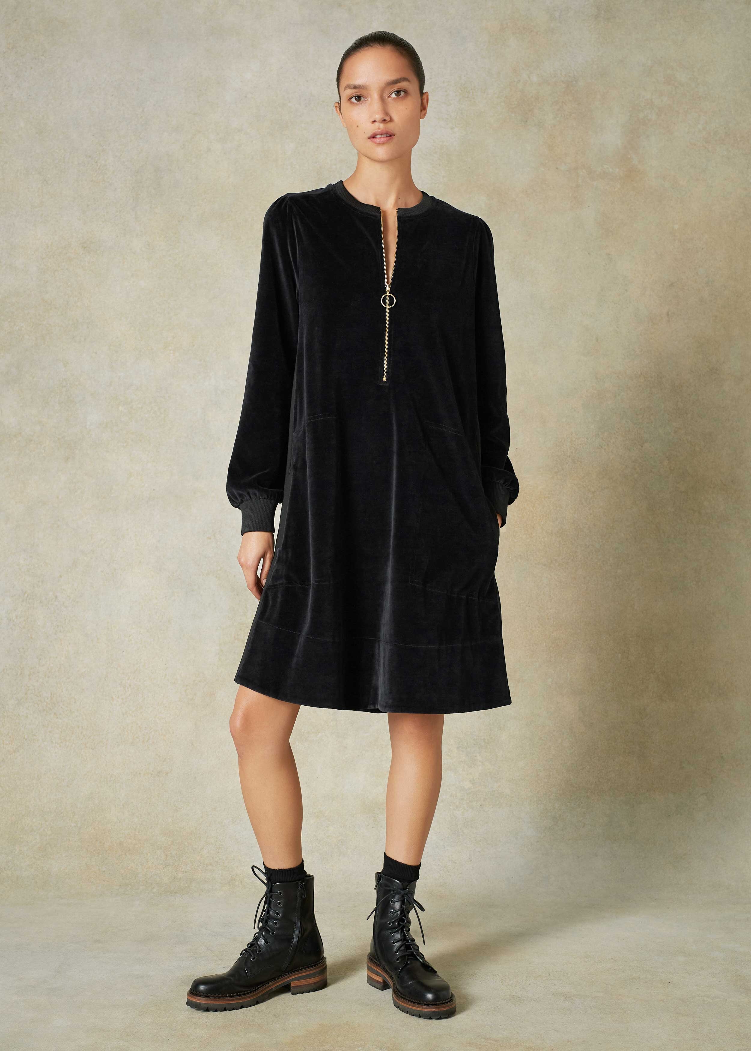 Velour Swing Dress Black