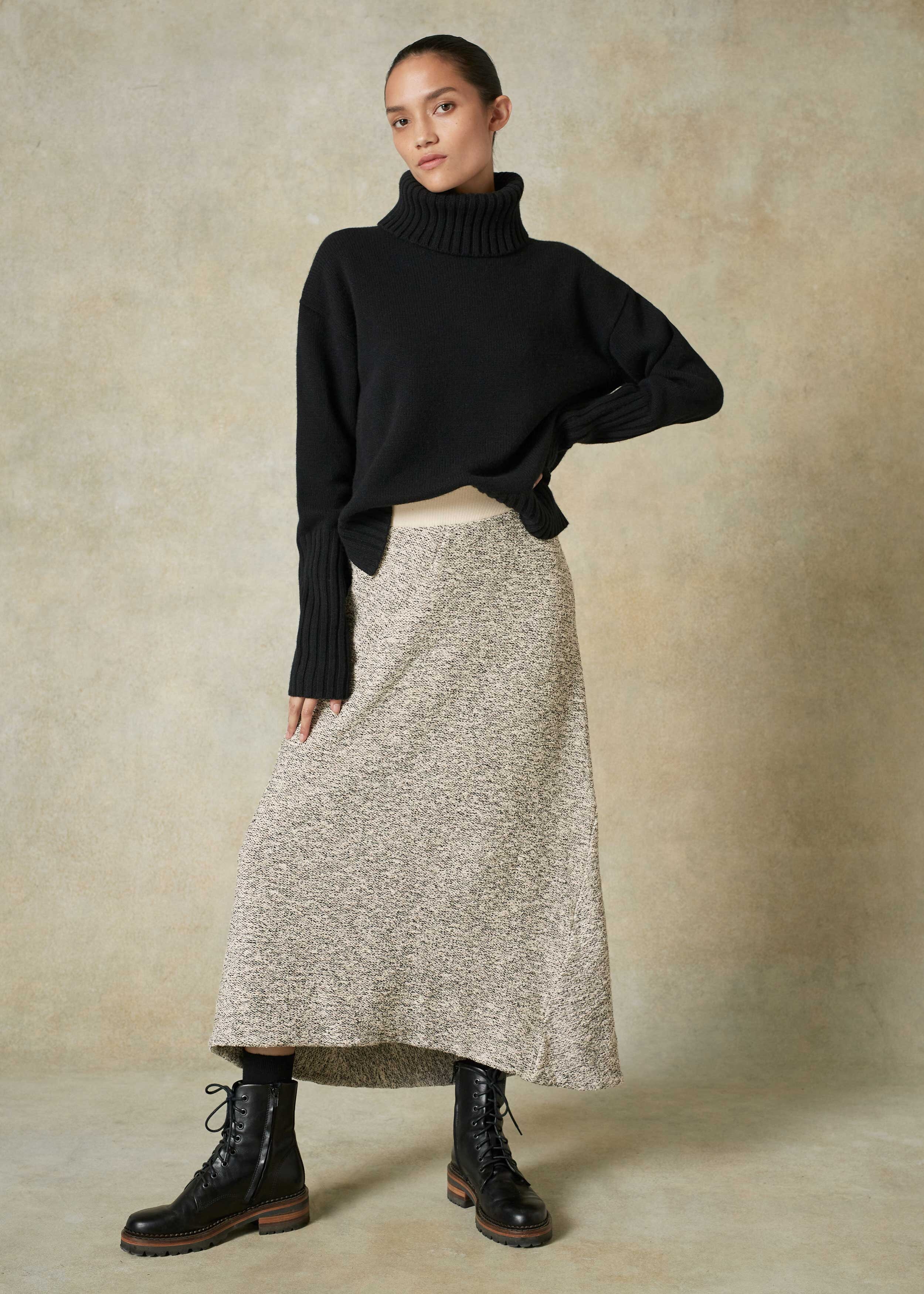 Bouclé Bias Cut Jersey Skirt Cream/Black