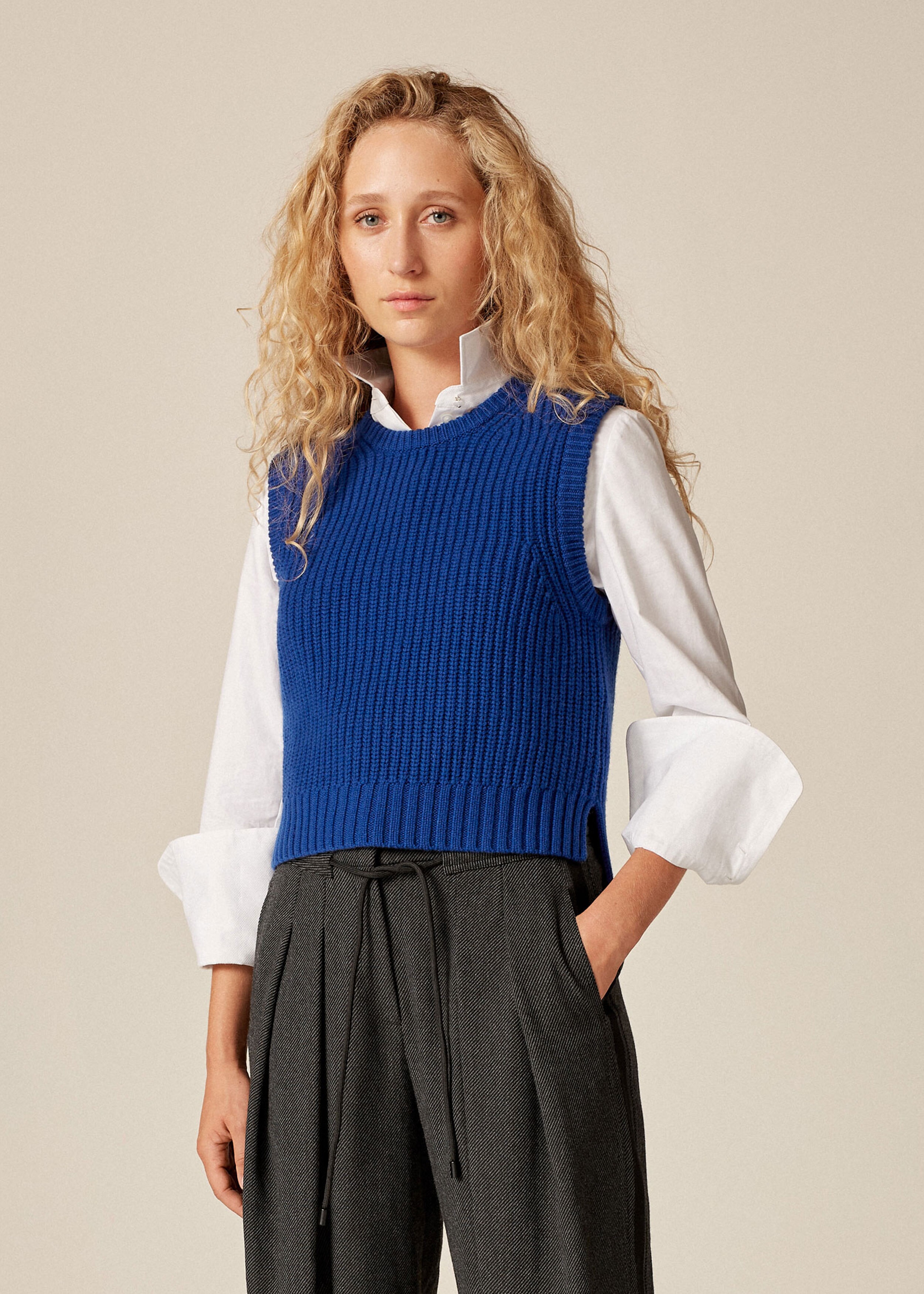 Merino Cashmere Rib Sweater Vest + Snood Intense Blue