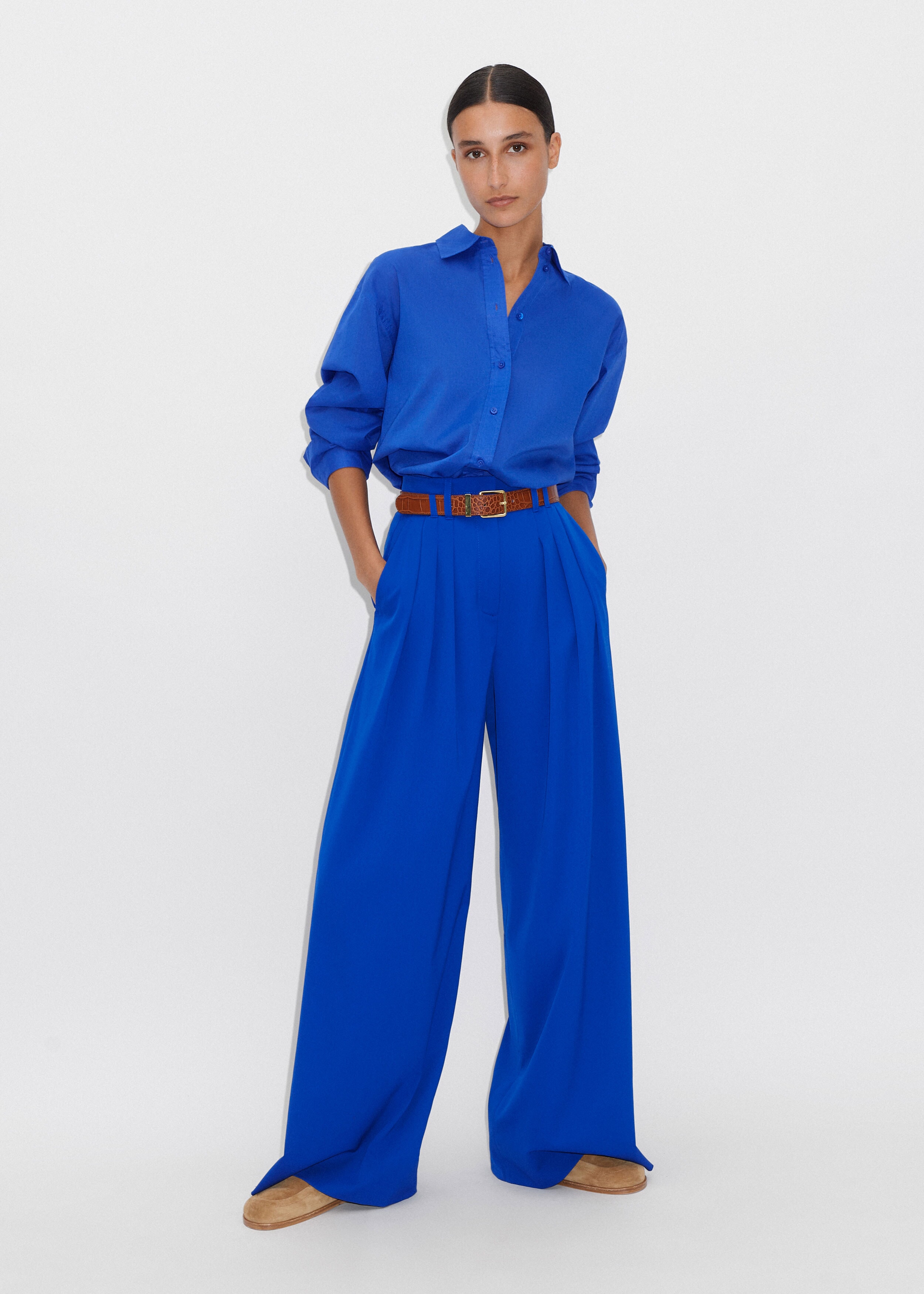 NWT ZARA Wide Leg Trouser Medium Royal Blue Pleated High Waisted #6321