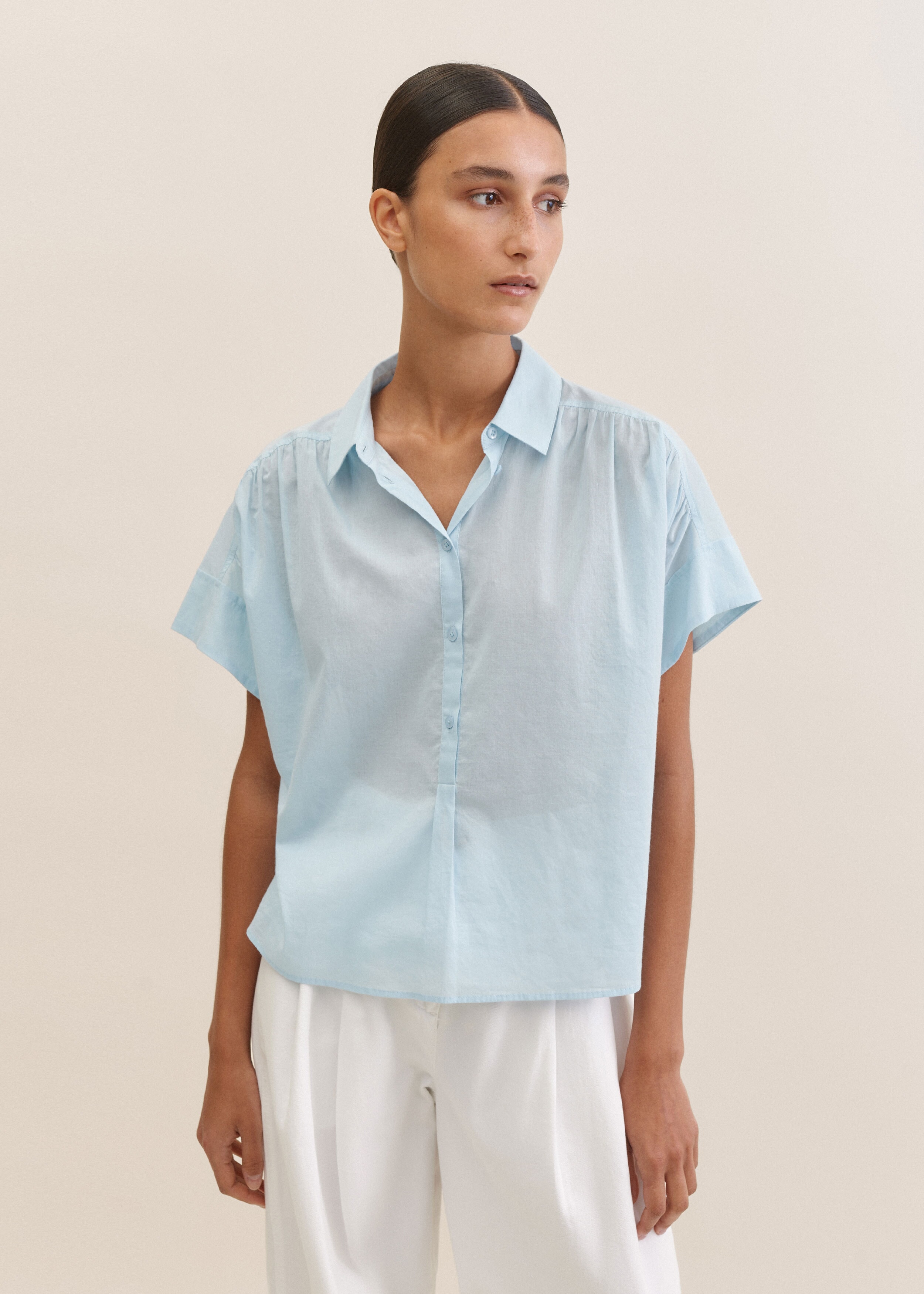 Cotton Voile Short Sleeve Shirt Pale Blue