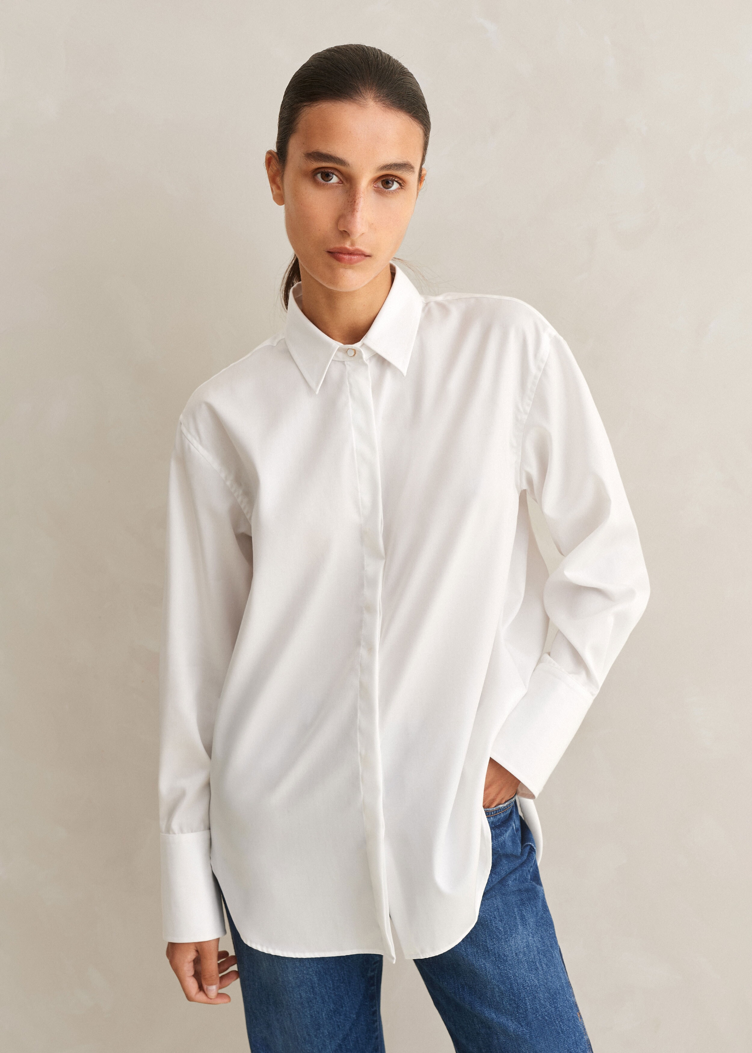 Me+em Crease Less Cotton Relaxed Boyfriend Shirt In White