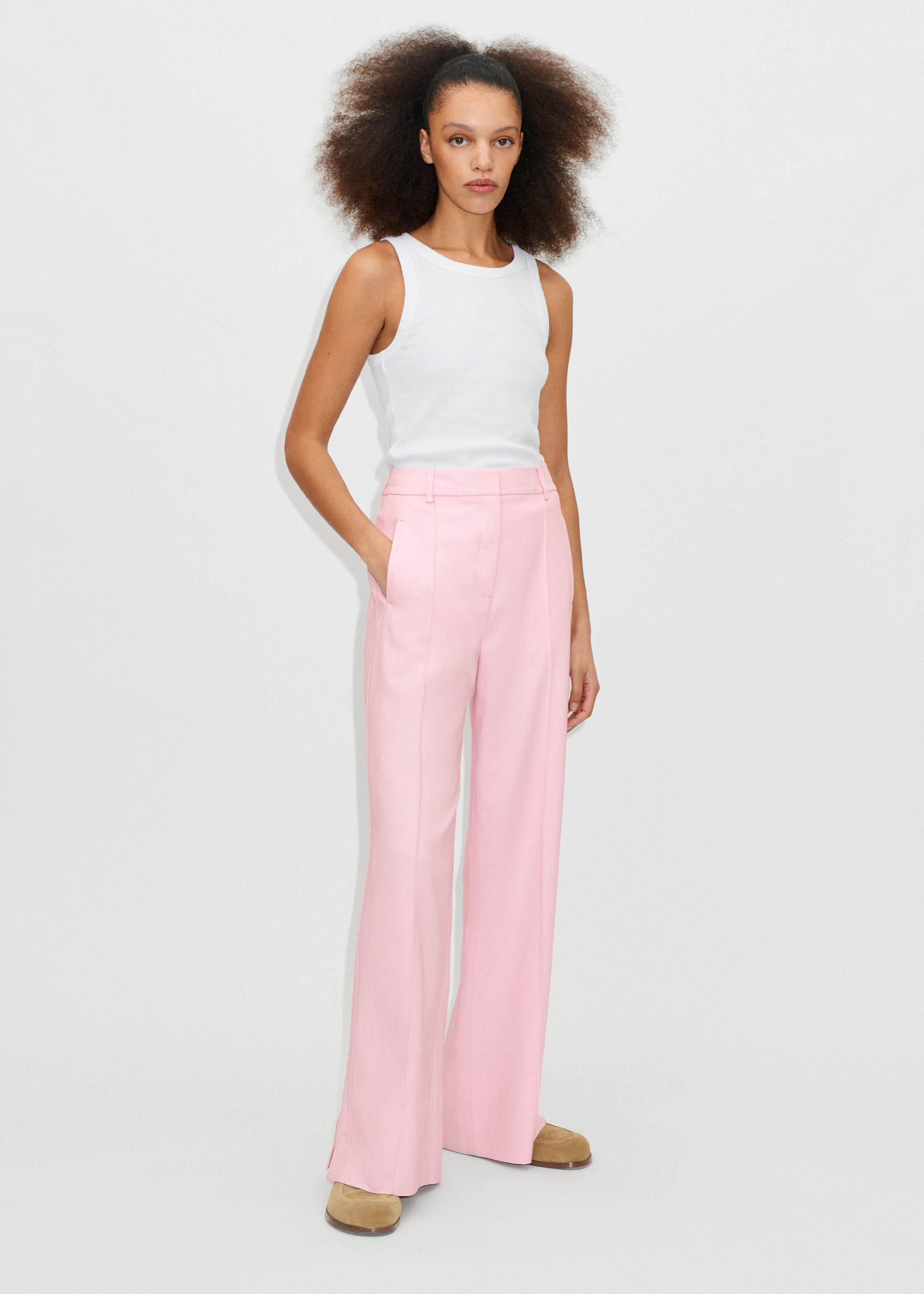 Textured Weave Tailored Man Pant Candy Floss Pink