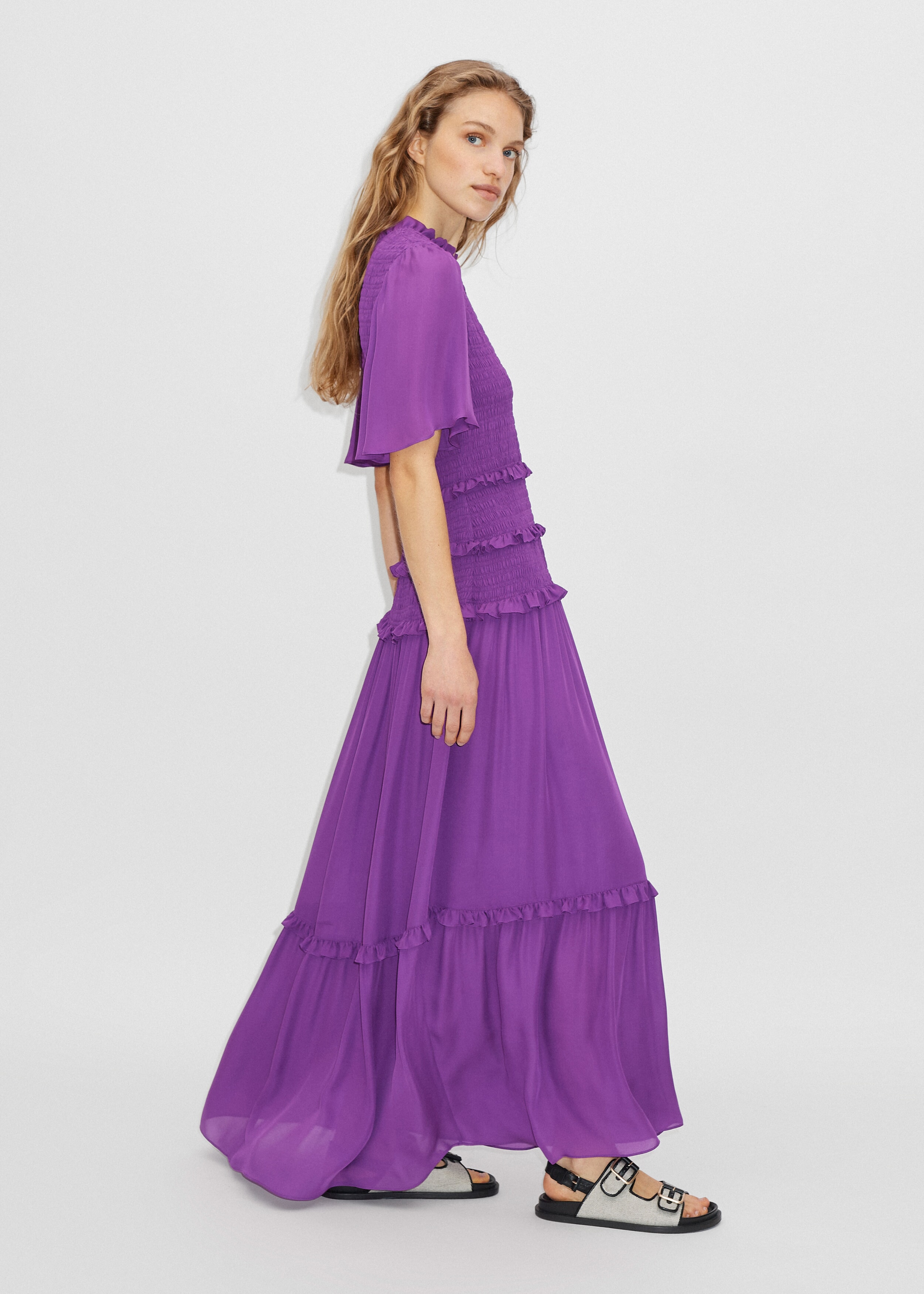 Silk Shirred Maxi Dress Intense Violet