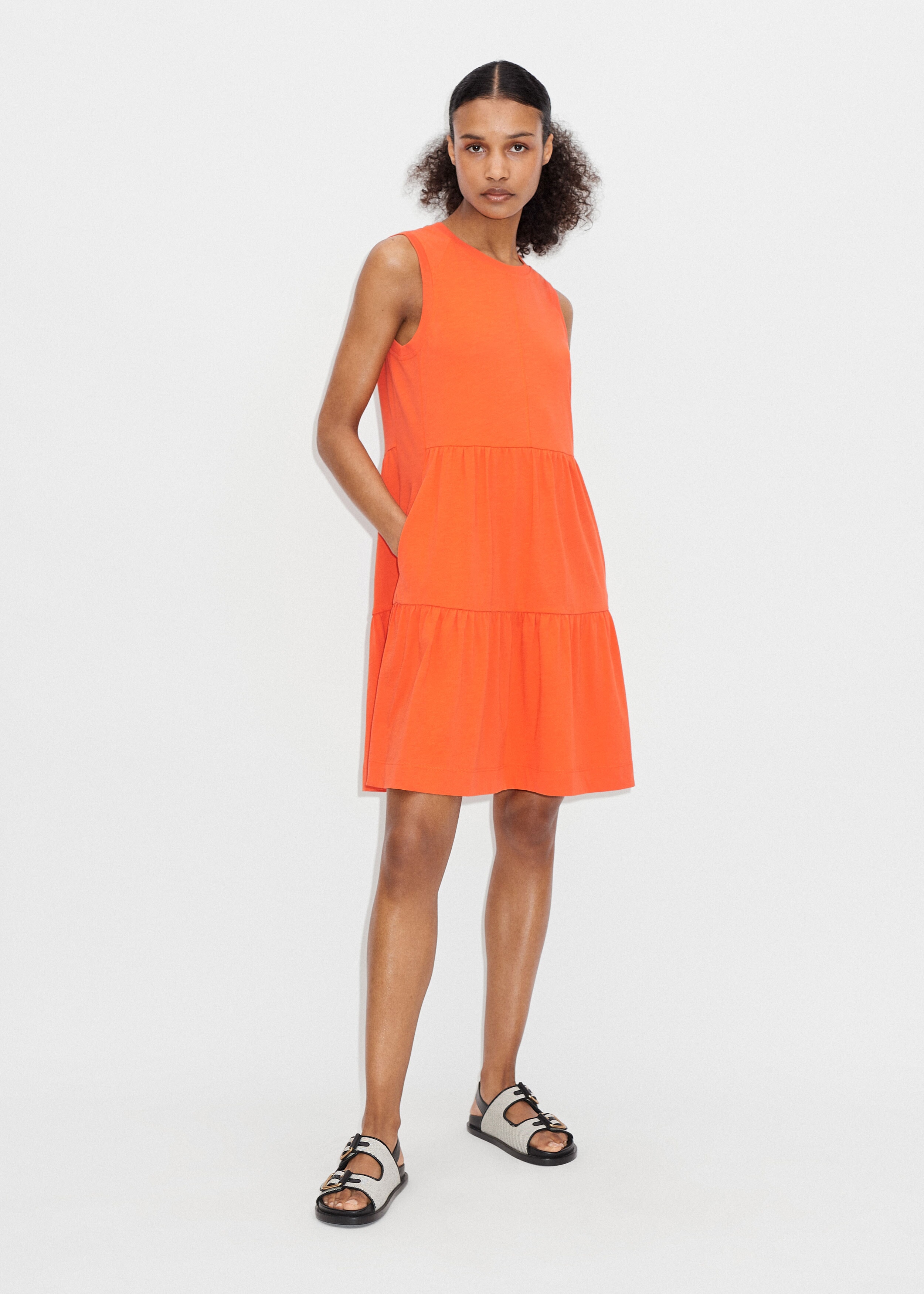 Sleeveless Tiered Short Dress Orange