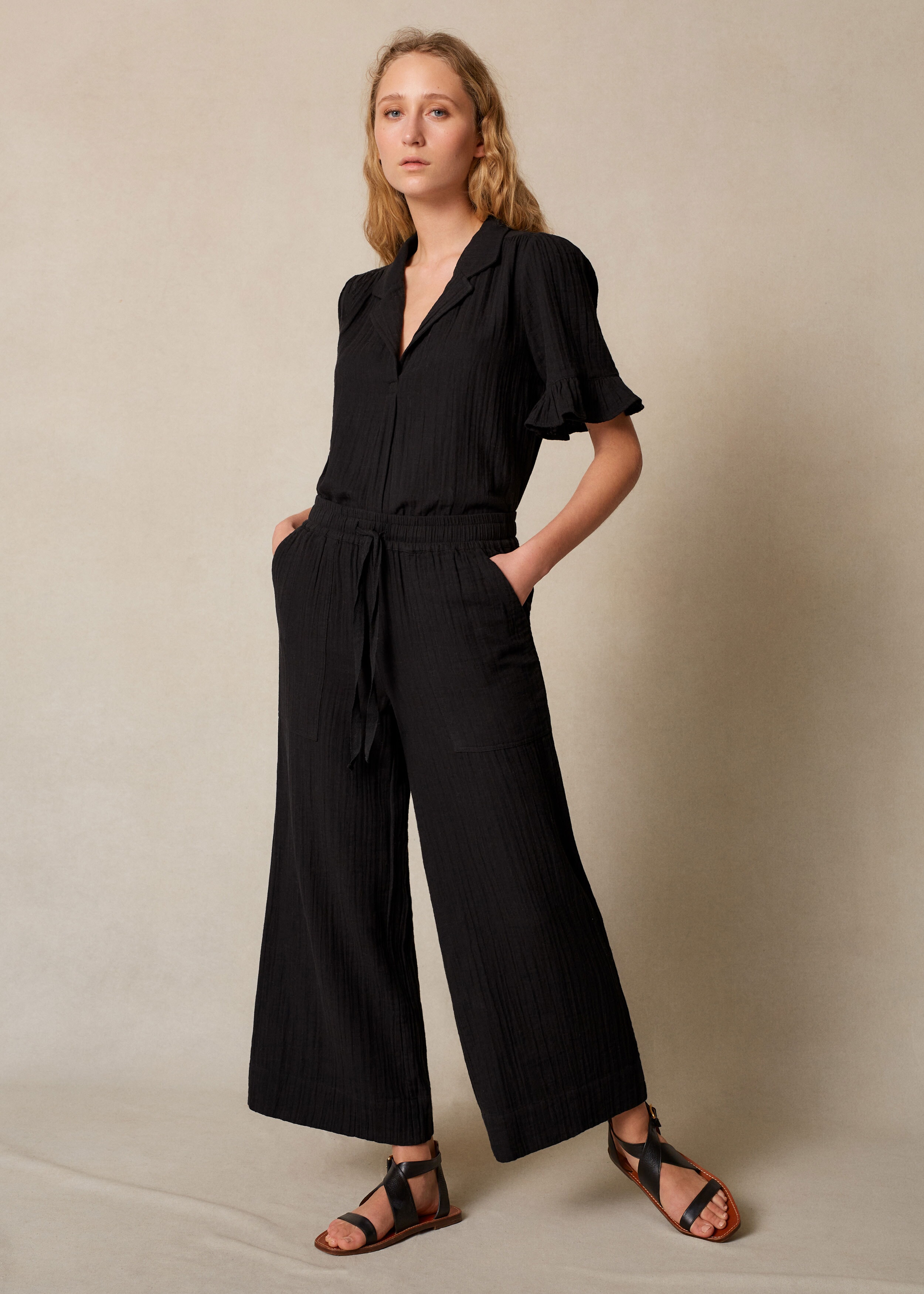 Ankle-Grazer Cheesecloth Pant Co-ord Neutrals