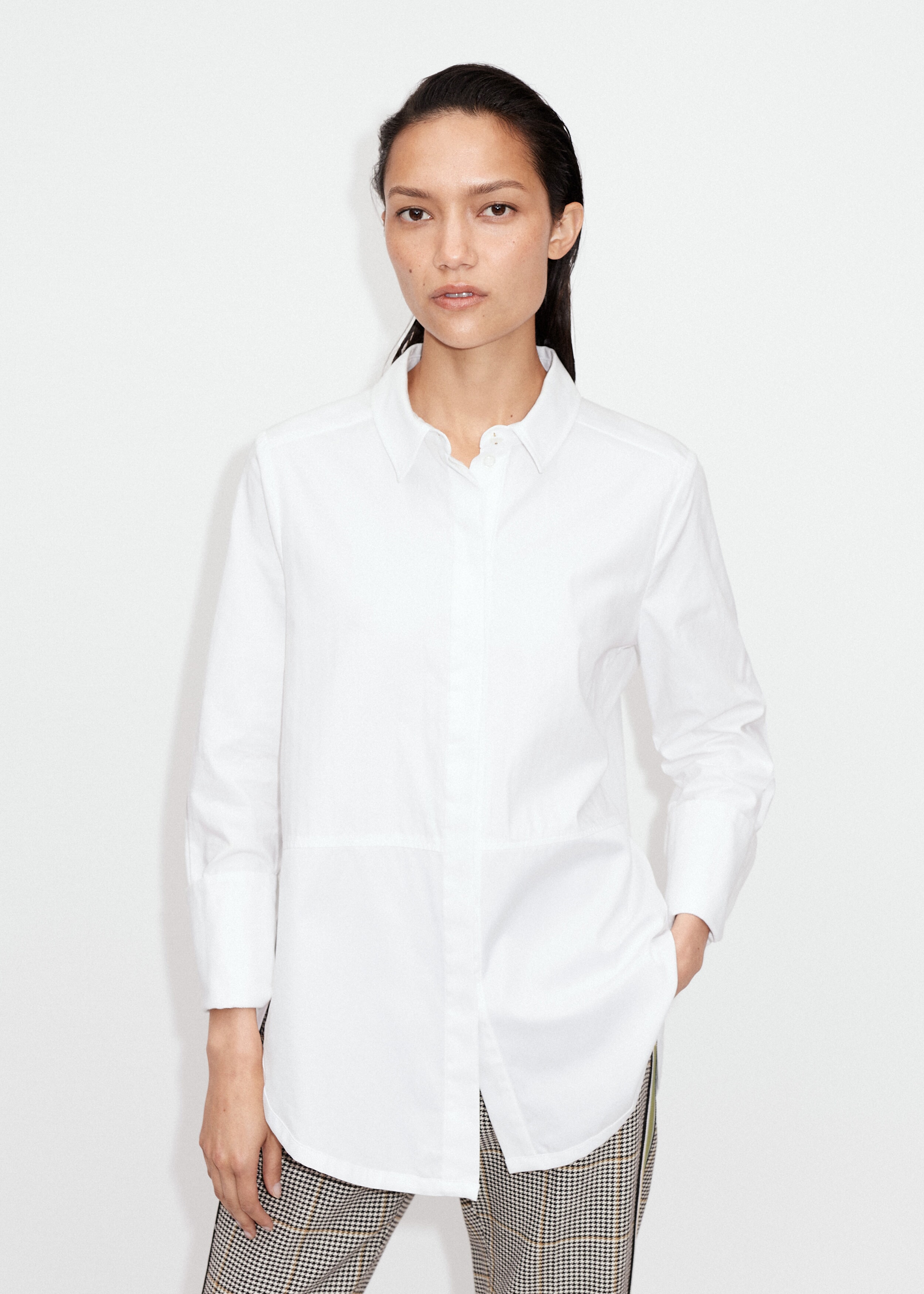 Mixed Media Curved Hem Shirt White