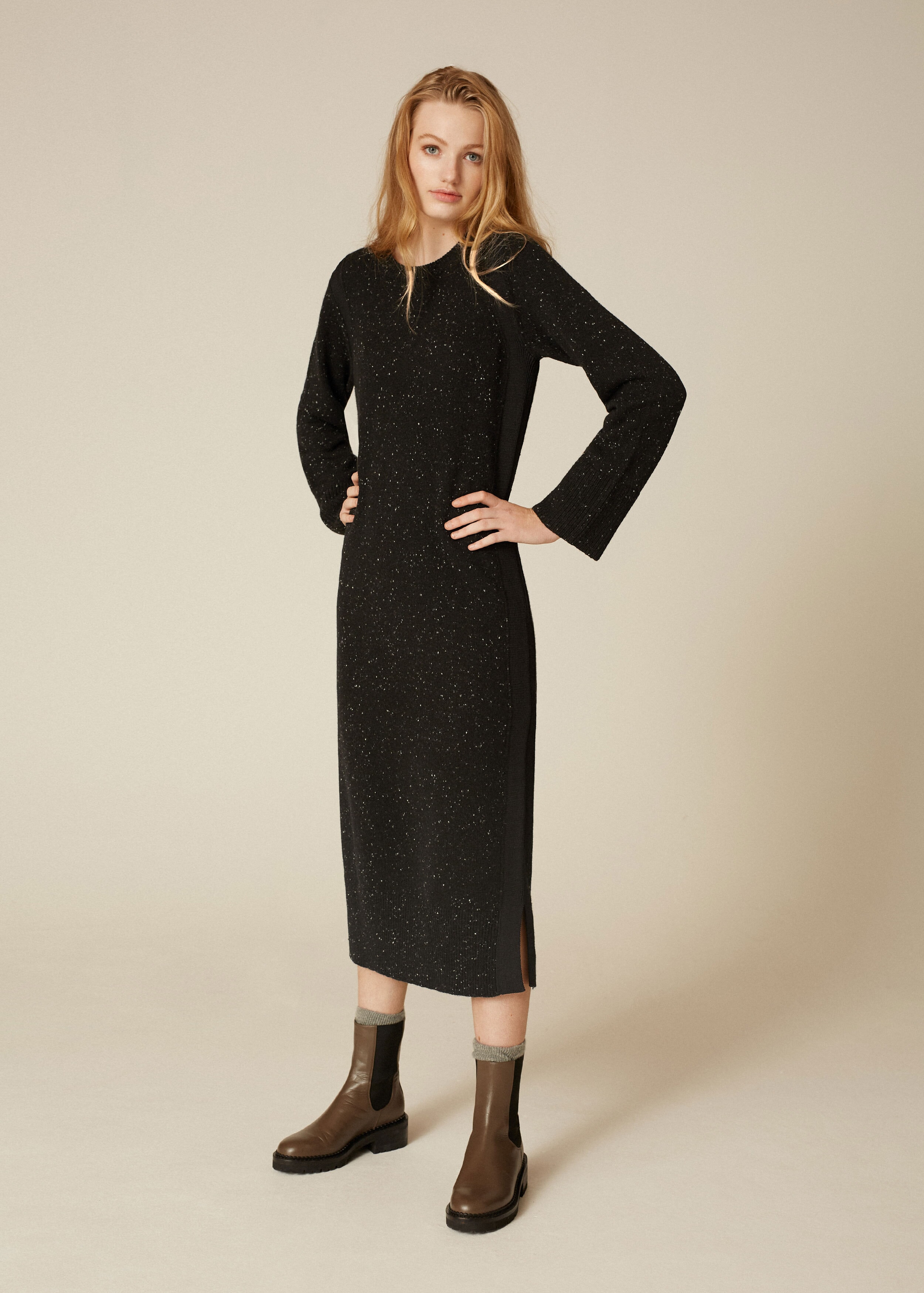 Ultimate Luxury Cashmere Speckle Sweater Dress + Belt | ME+EM Black ...