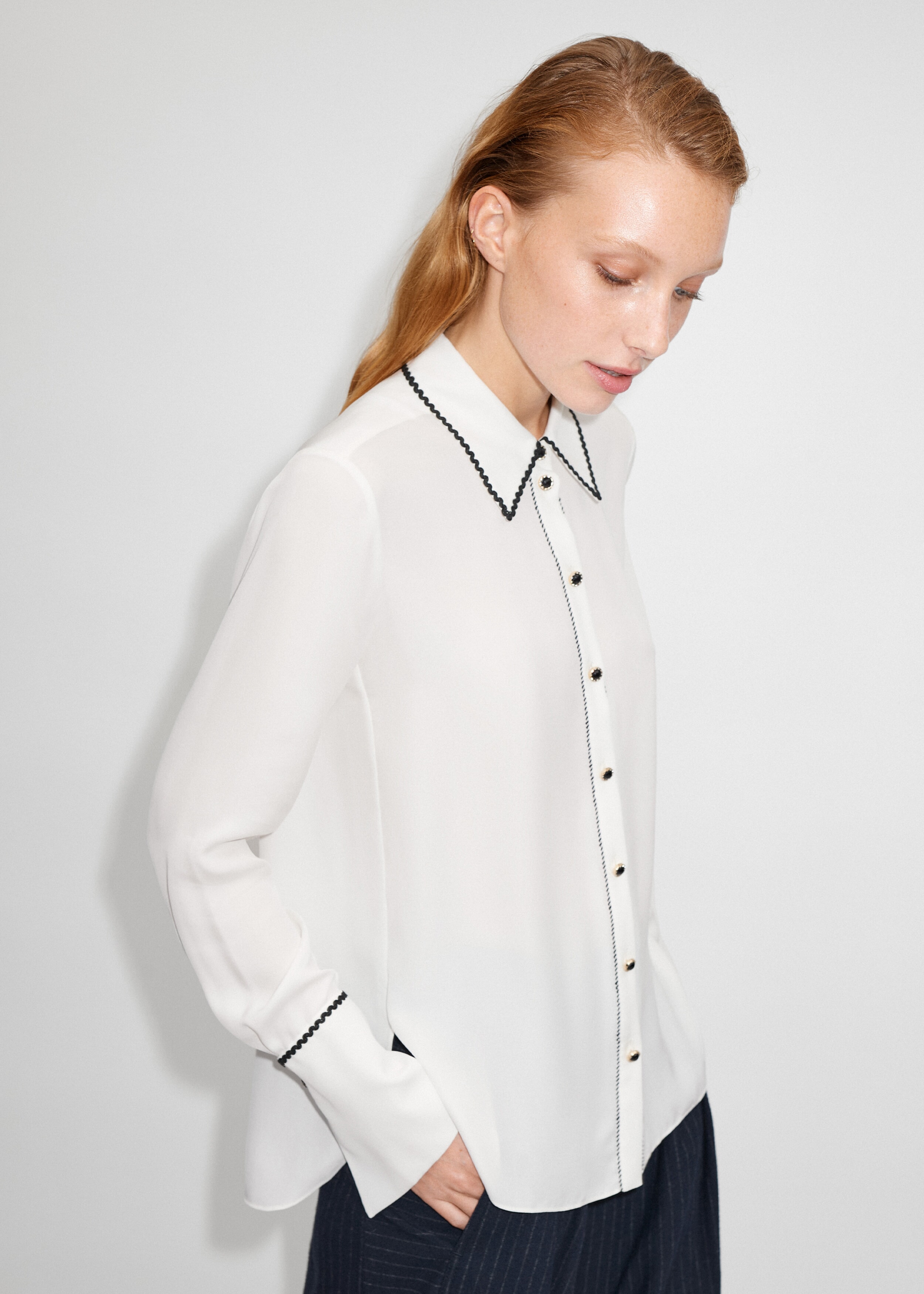 Silk Contrast Detail Shirt Soft White