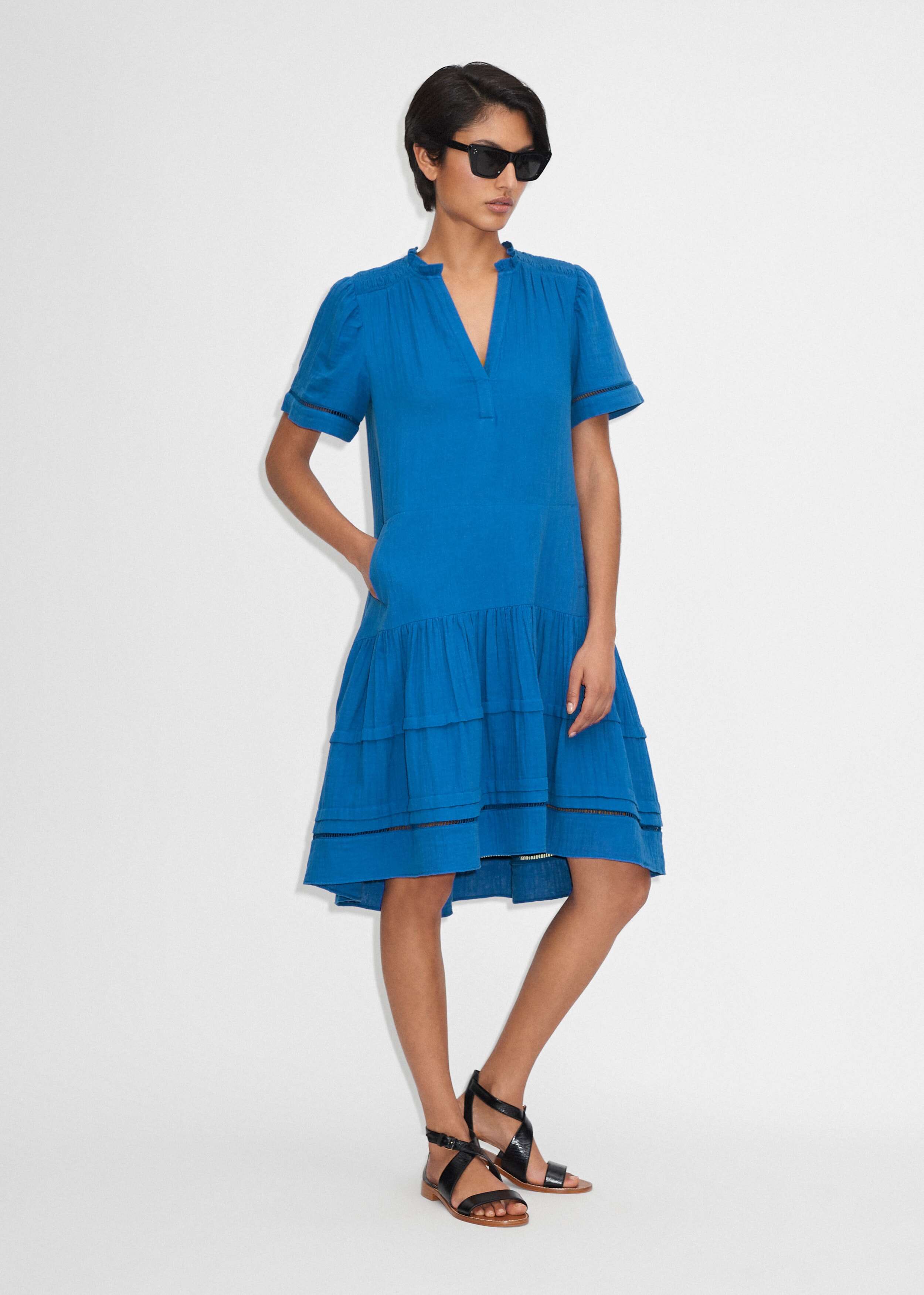 Cheesecloth Pleat Detail Swing Dress | ME+EM Electric Blue