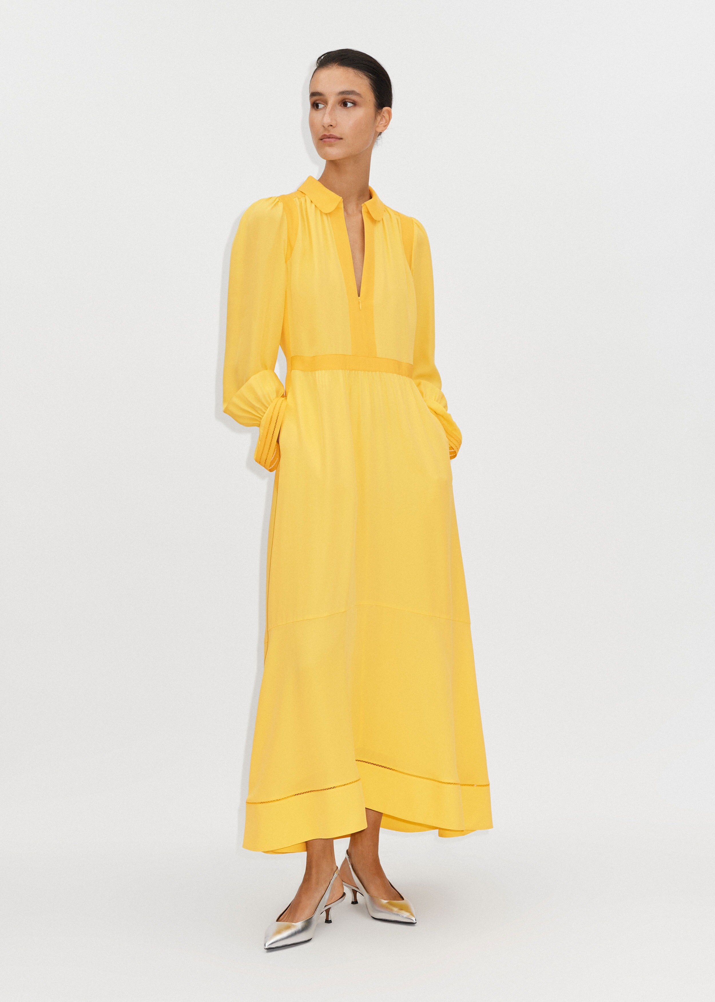 Silk Color Block Maxi Dress + Belt Yellow