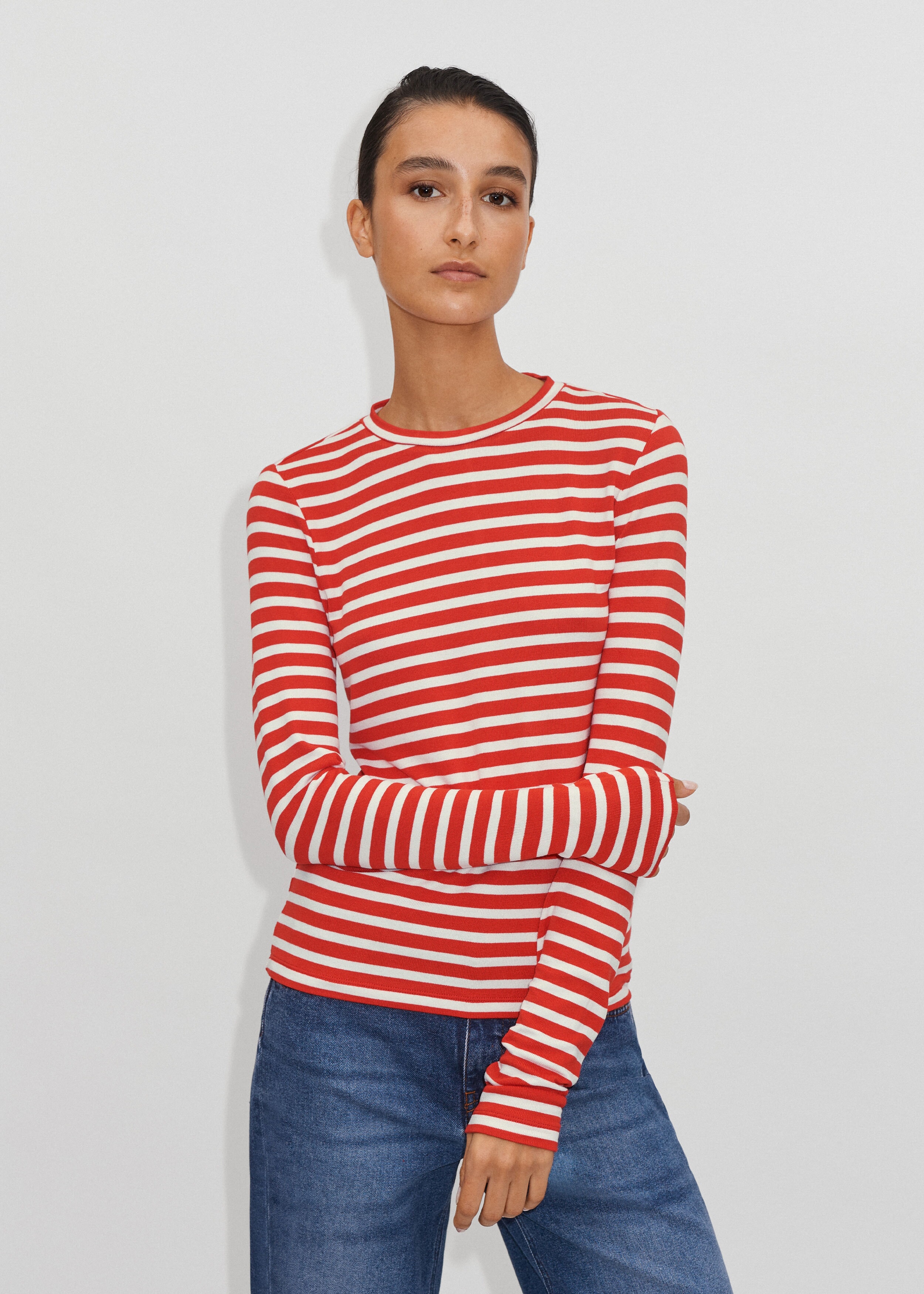 Supersoft Long Sleeve Stripe Top Red/Soft White
