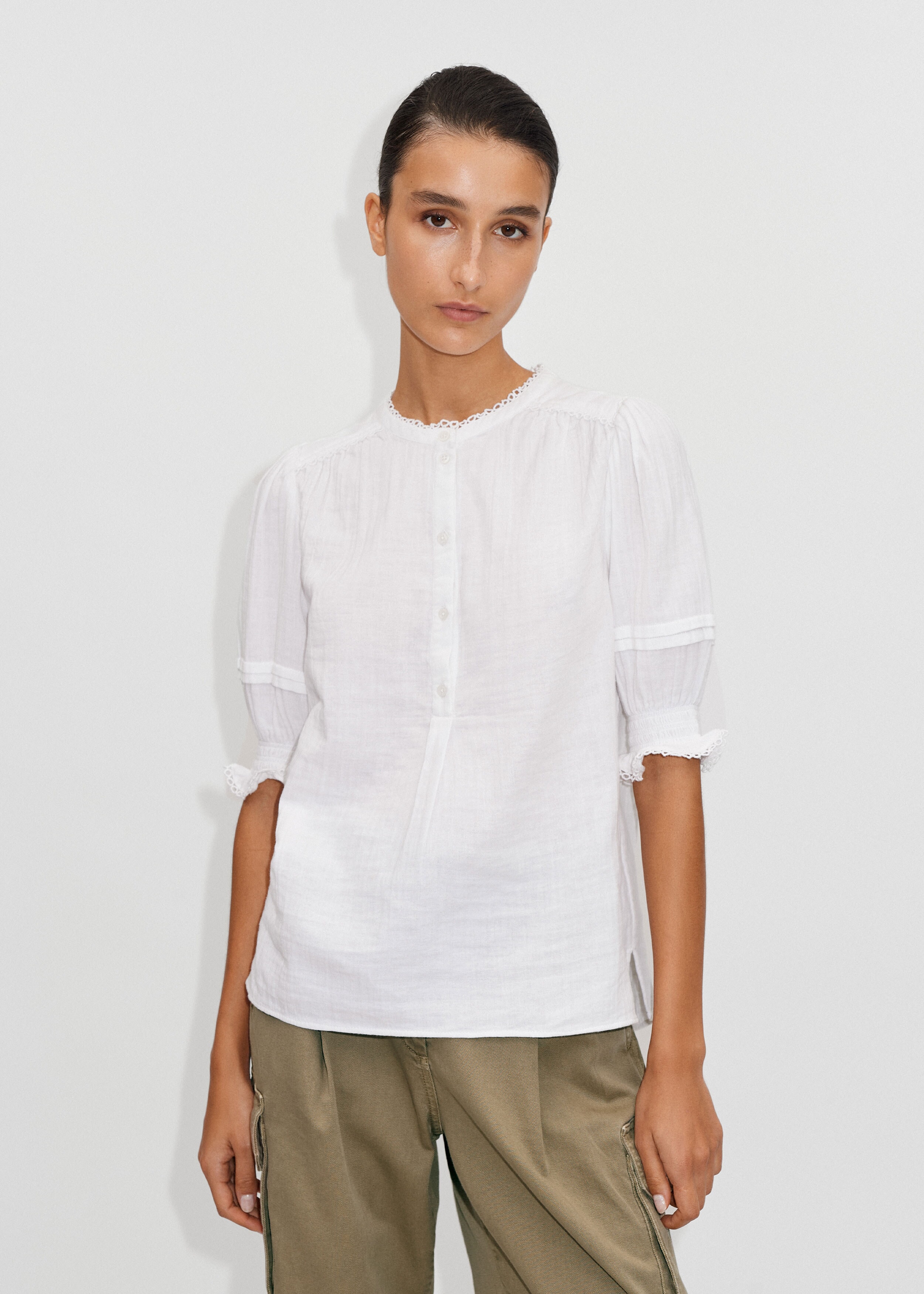 Cheesecloth Balloon Sleeve Blouse Soft White
