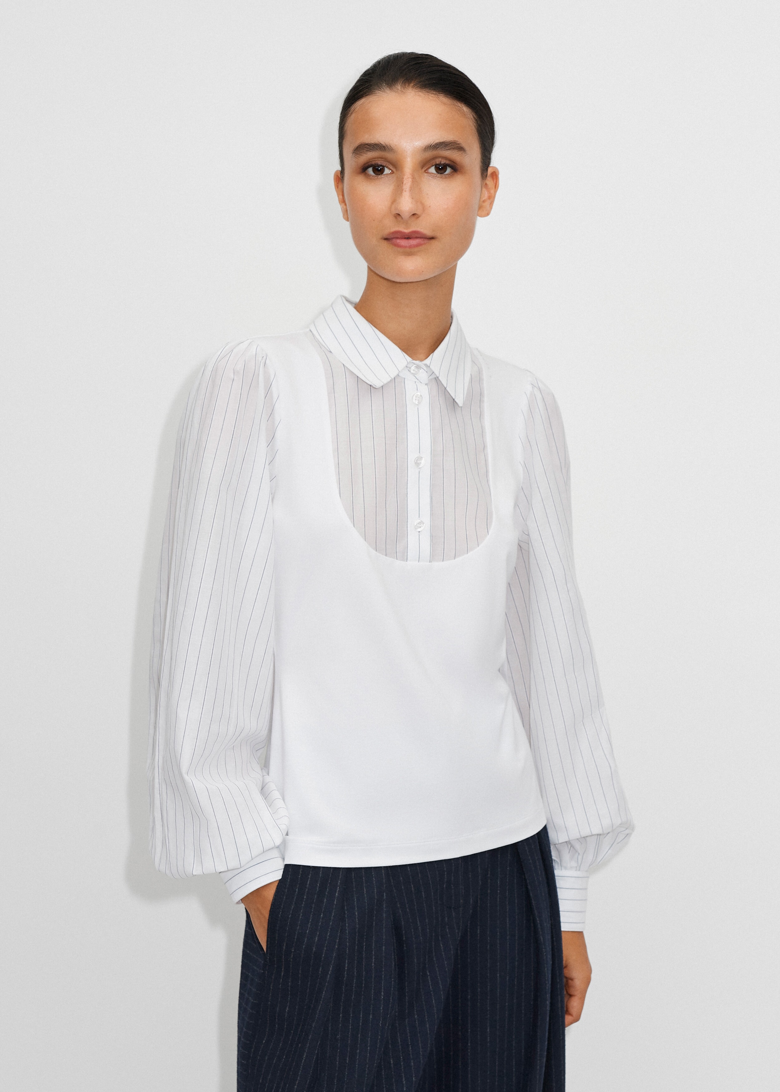 Classic Stripe Long Sleeve Collar Layering Shirt Soft White/Blue