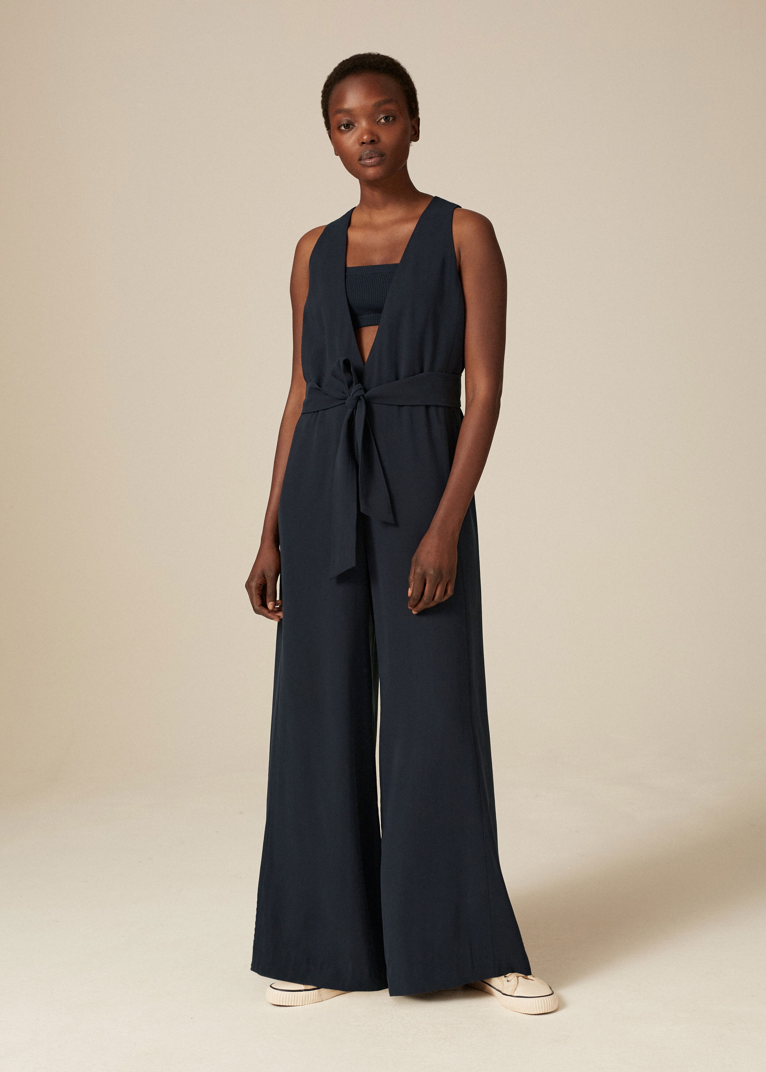 2-In-1 Wide-Leg Jumpsuit with Bandeau + Belt Midnight Navy