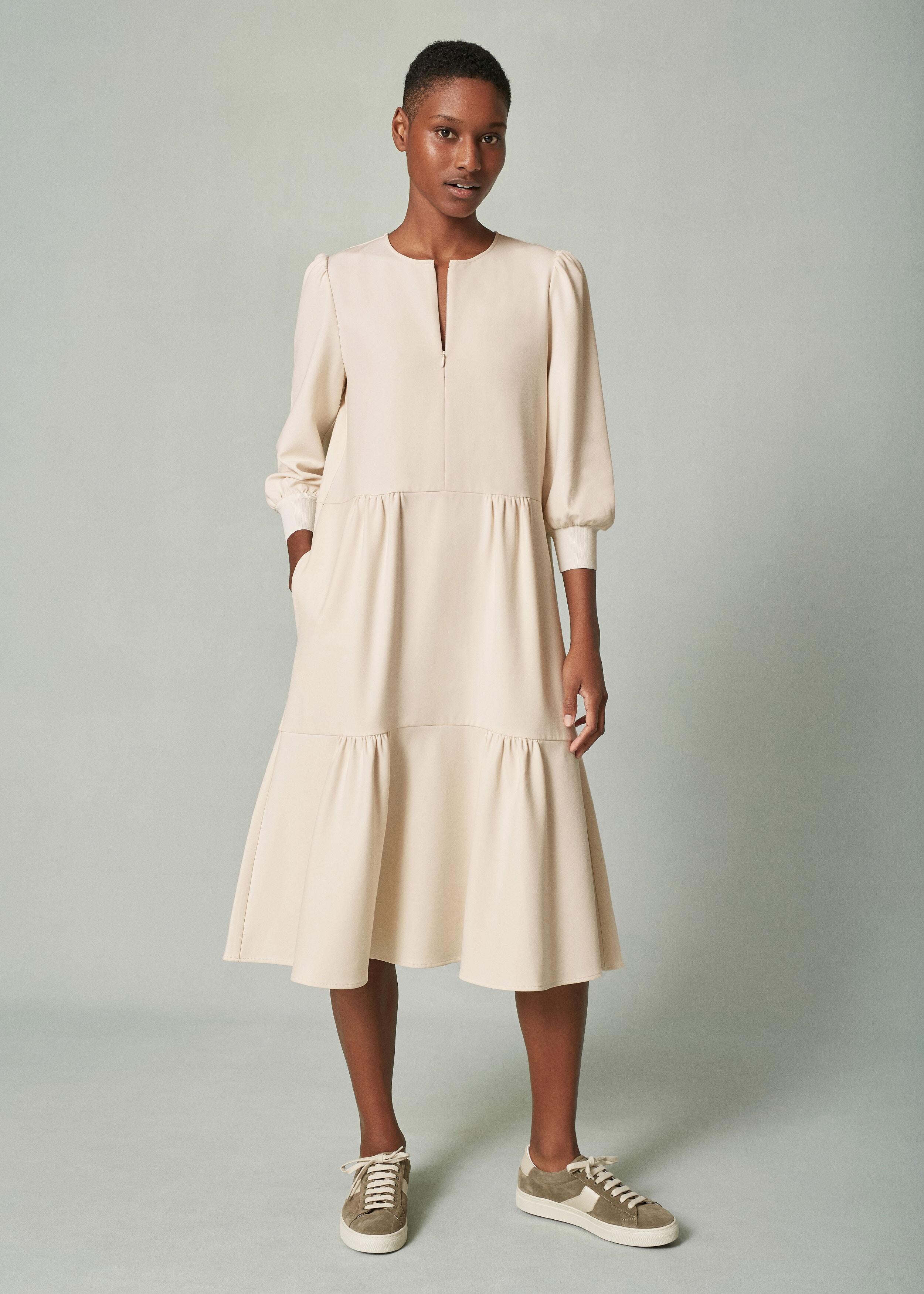 Tiered Rib Cuff Dress Cream