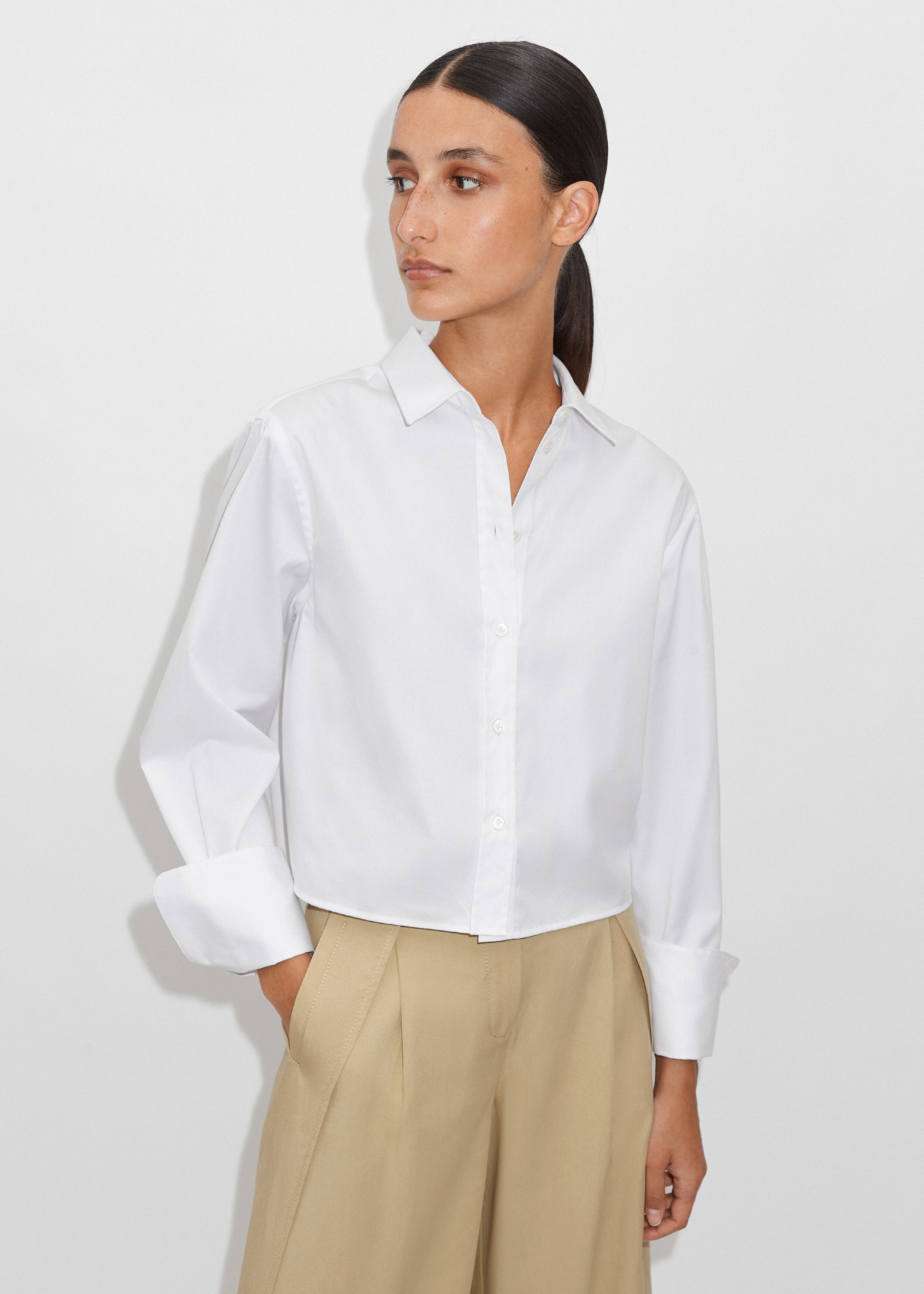 Crease Less Cotton Cropped Shirt Soft White
