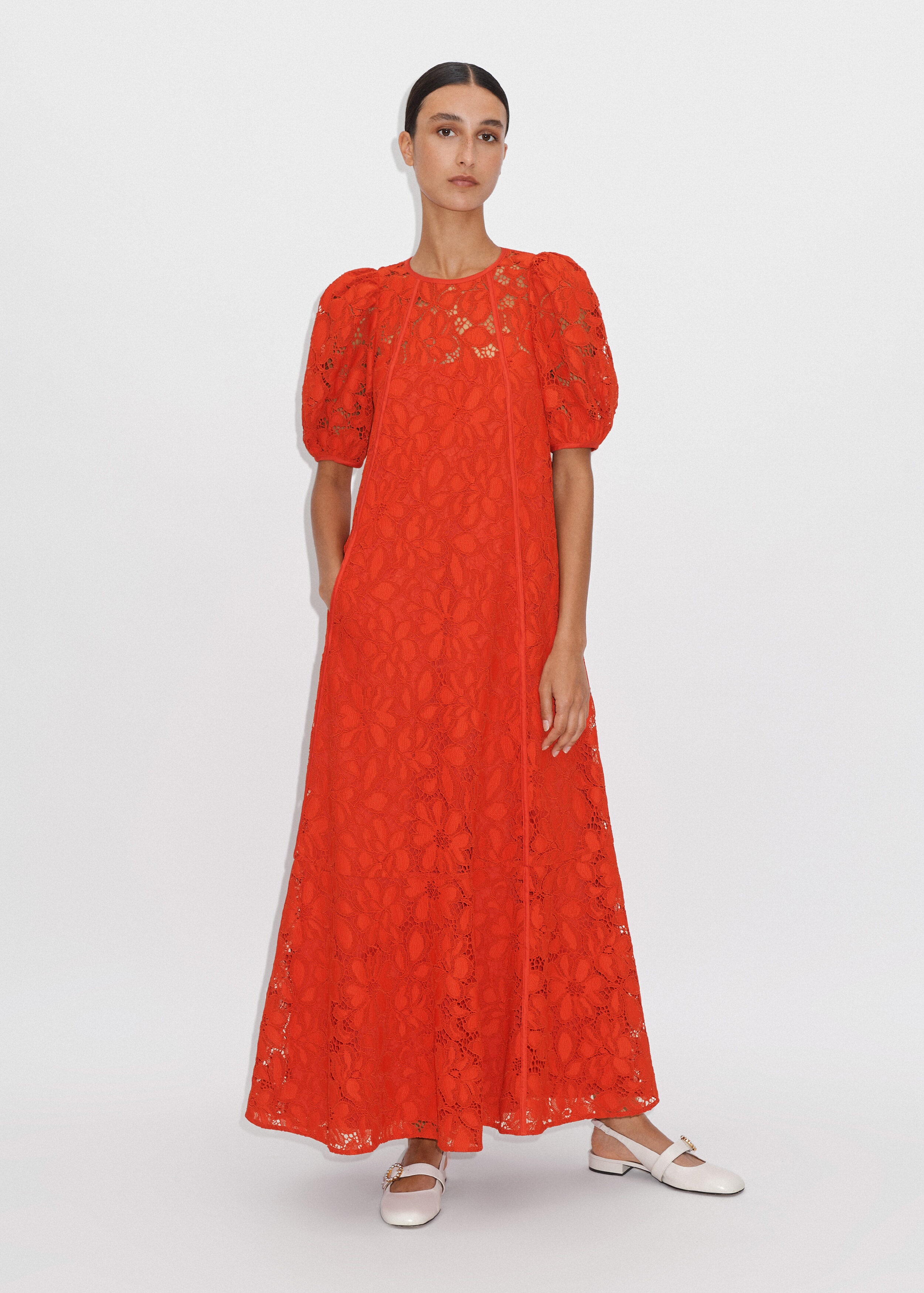 Statement Guipure Lace Maxi Dress Brilliant Orange