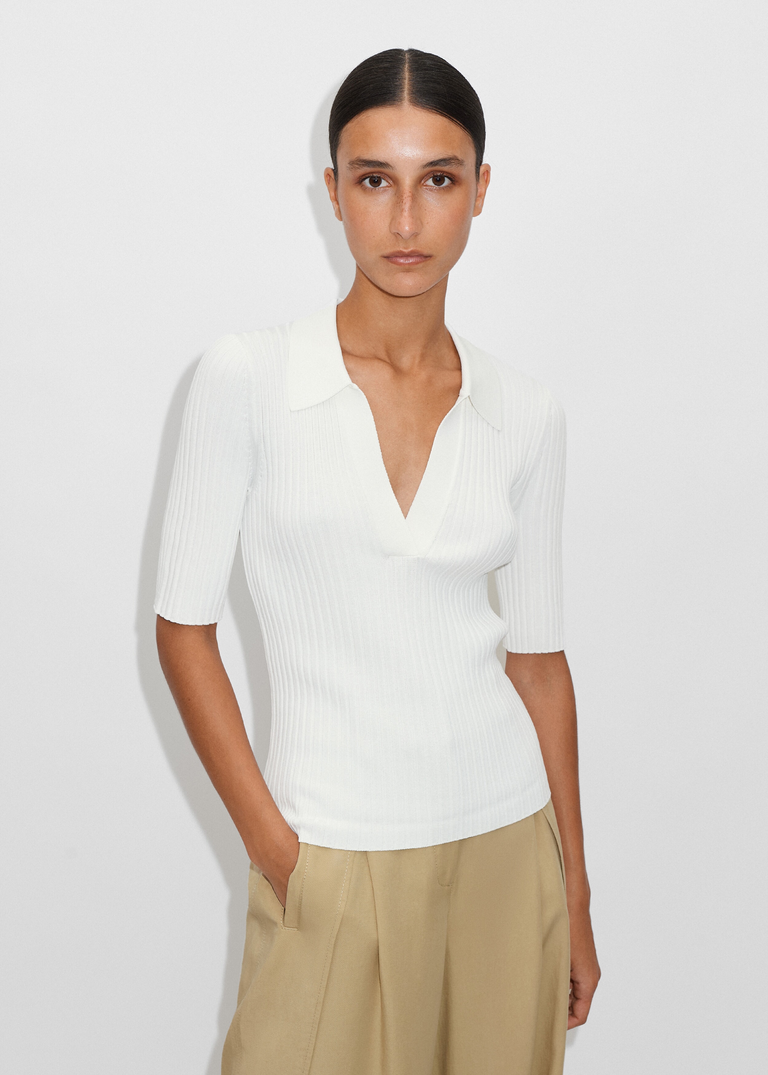 Fashioned Rib Polo Shirt White