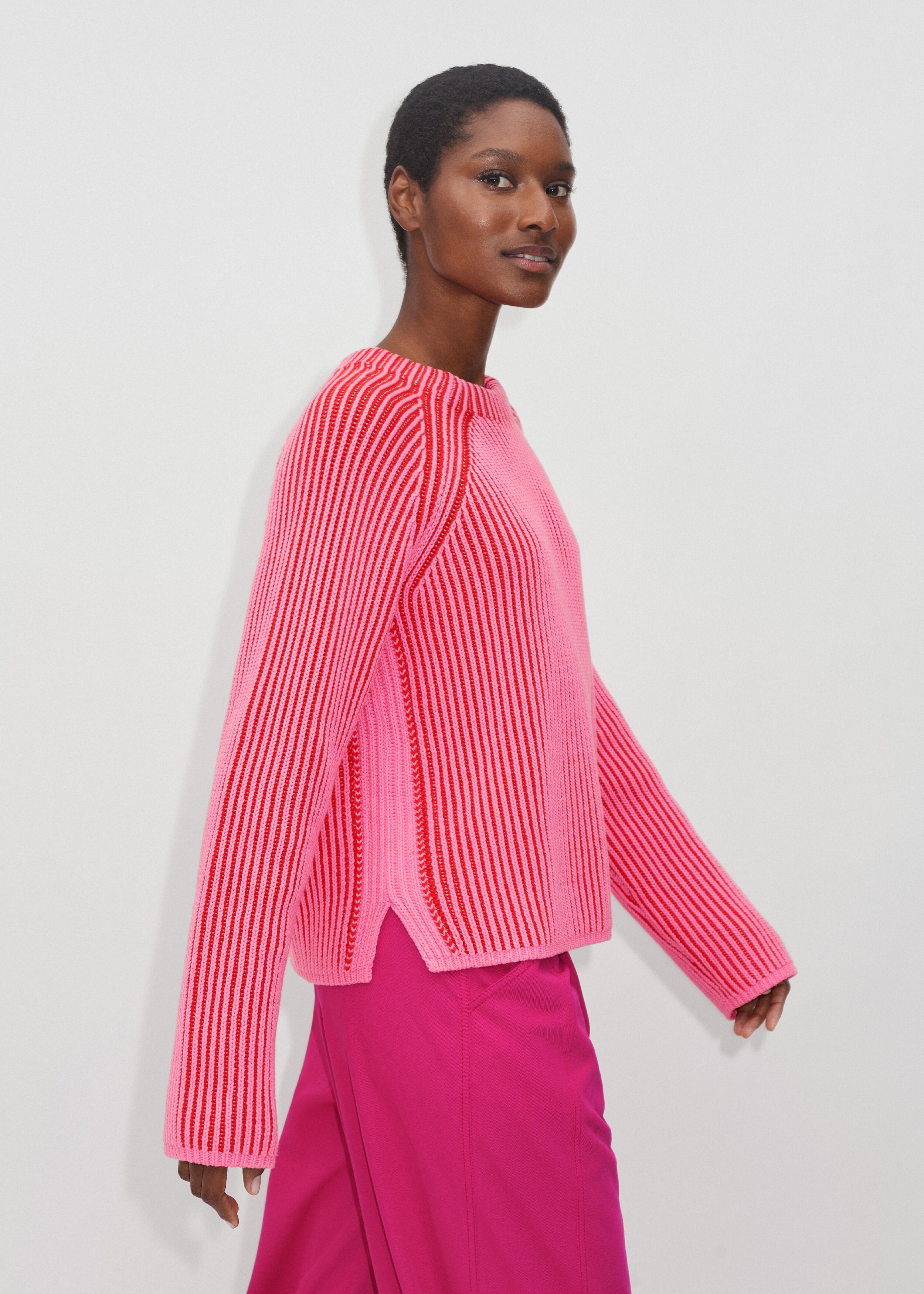 Soft-Touch Rib Cotton Weekend Sweater | ME+EM Red/Pink