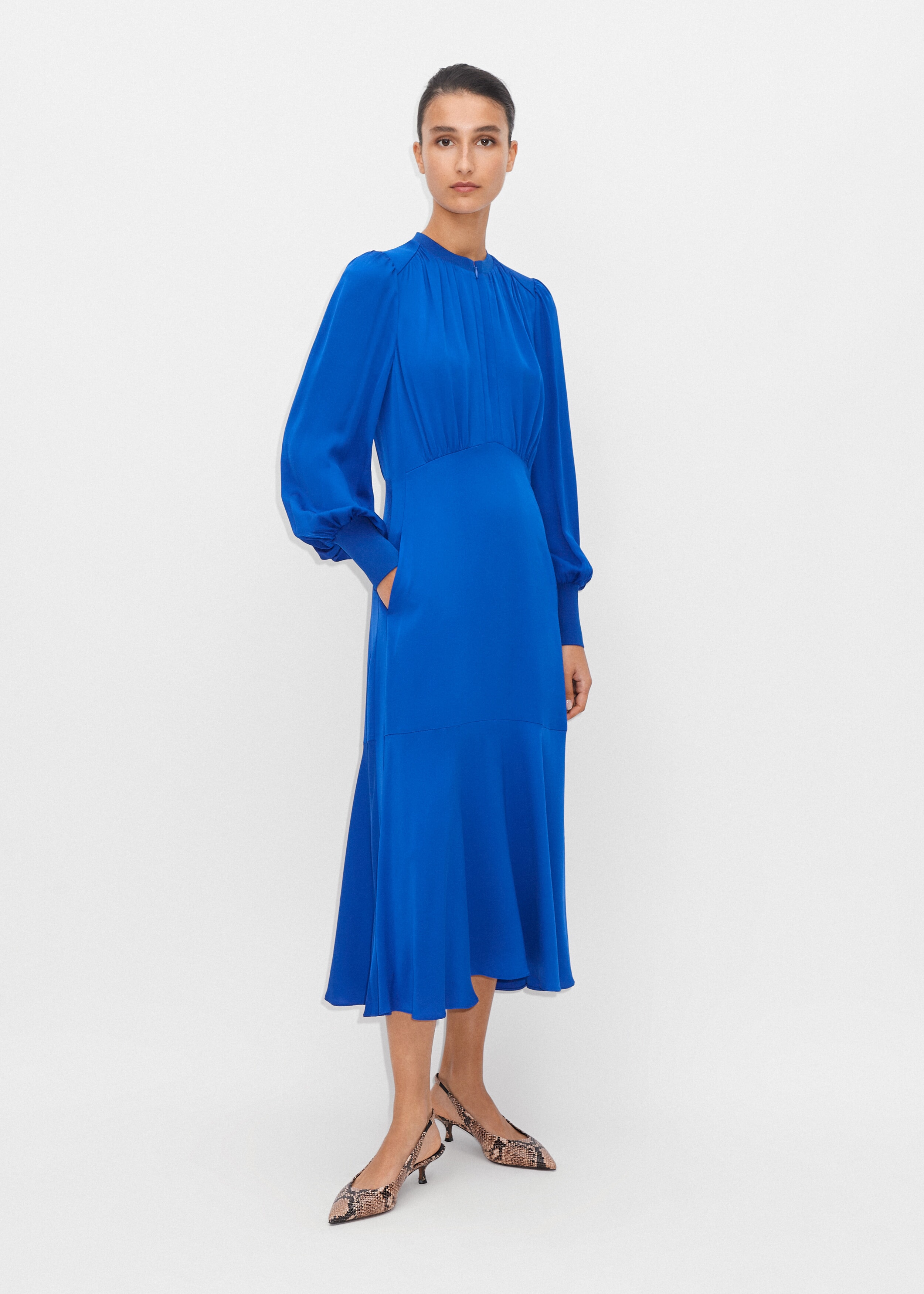 Elegant Panelled Midi Dress Electric Blue