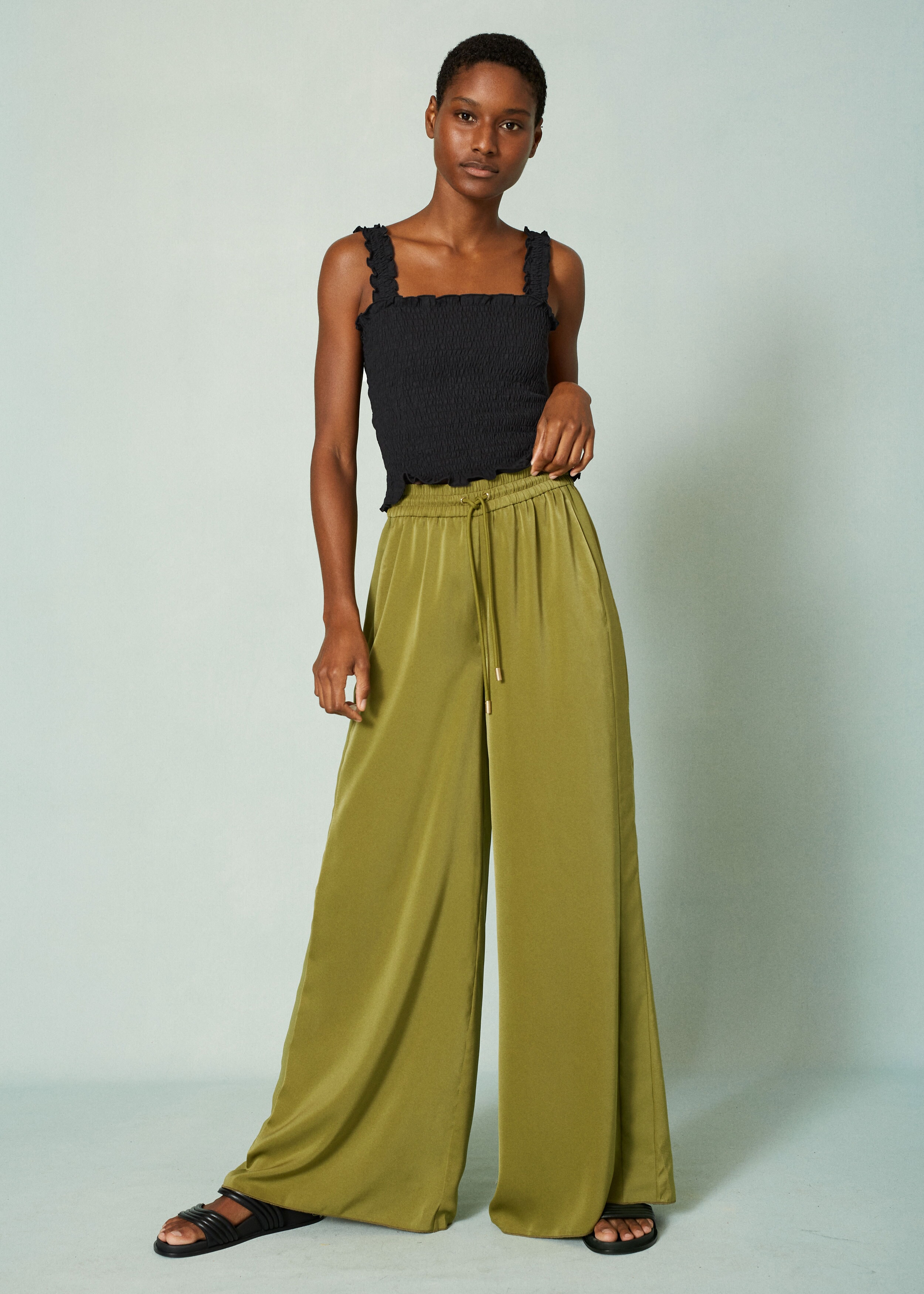 Wide Palazzo Track Pant Bright Olive