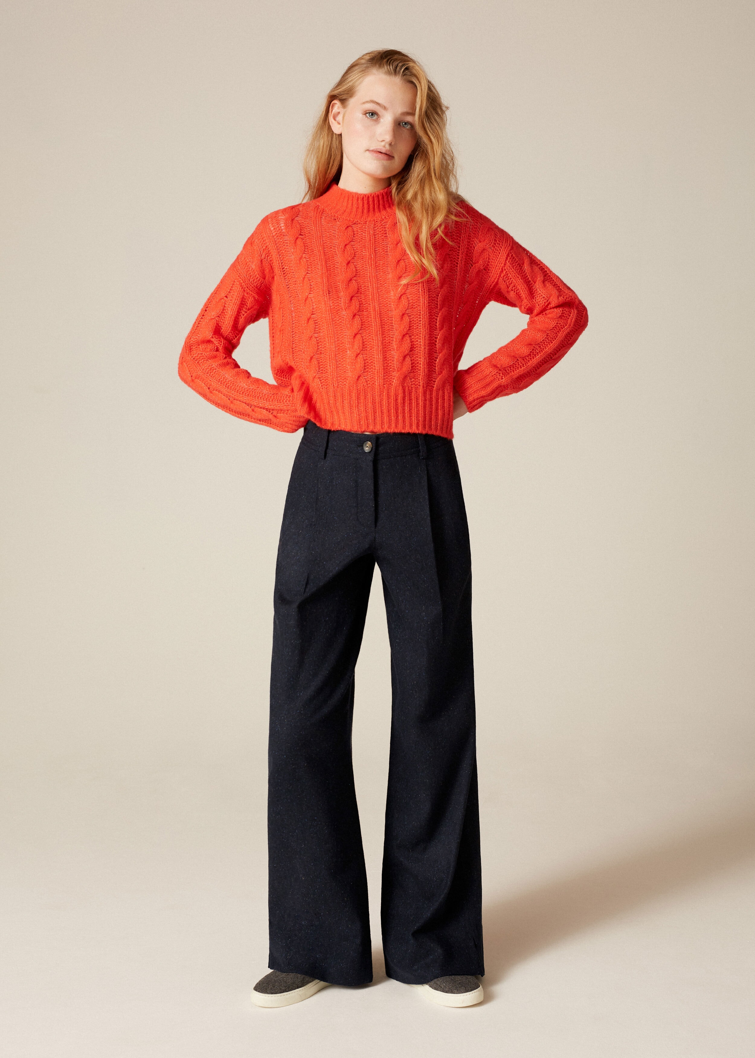 Italian Speckle Relaxed Straight Leg Pant Navy